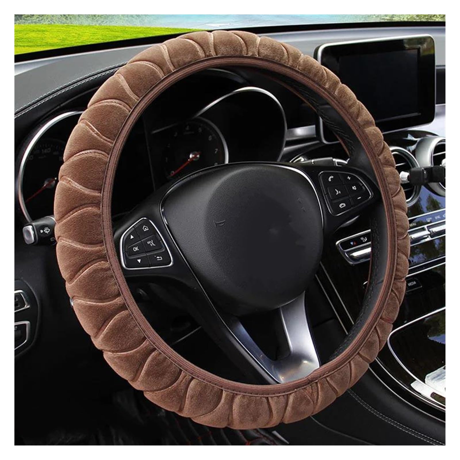 Lenkradabdeckungen 37-39CM Universal Auto Lenkrad Plüsch Abdeckung Weichen Warmen Plüsch Lenkrad Abdeckung Lenkrad Schutzhülle Wrap Lenkrad Schutzhülle Abdeckung Lenkrad Schutzhülle(Brown) von MBROS