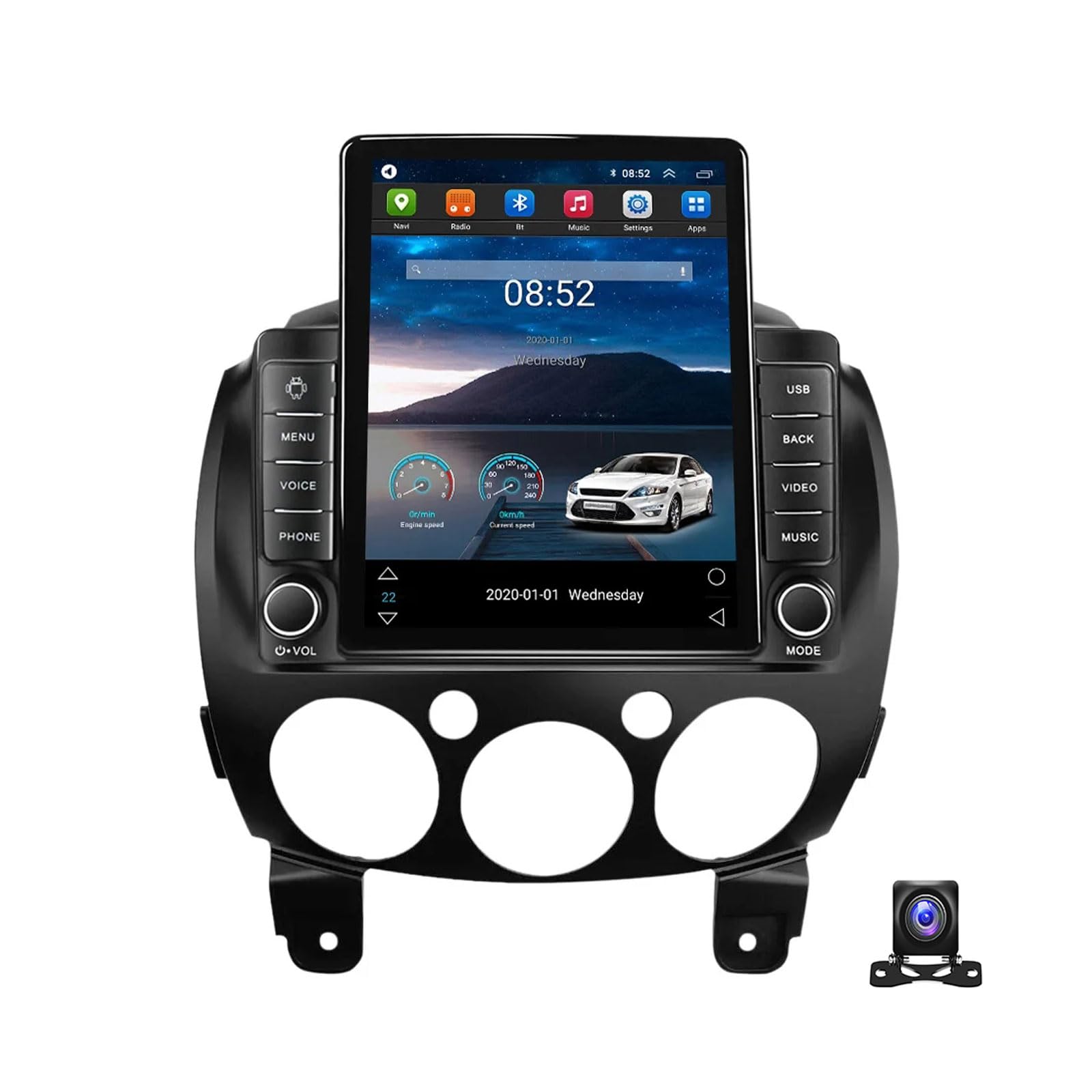 MBTSQOIO Android 13 Autoradio Bluetooth 2 Din Mit 9.7 Zoll Bildschirm Kompatibel mit Mazda 2 2007~2014 Mit Navi Multimedia MP5 Player Mit AHD Rückfahrkamera/RDS/DSP/Car-Play,TS100 von MBTSQOIO