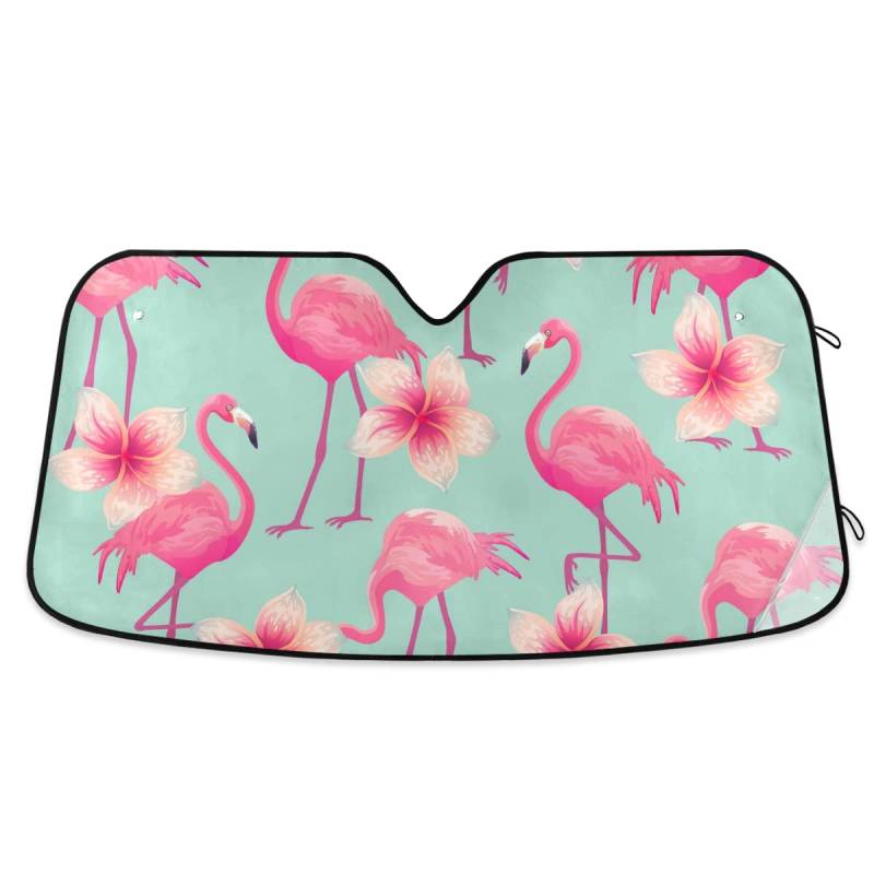 Floral Flamingo Windschutzscheibe Sonnenschutz für Autos, LKW, Vans, faltbare Sonnenblende für Frontscheibe, Auto-Sonnenschutz, blockiert UV-Strahlen, Autoinnenzubehör, 140 x 70 cm von MCHIVER