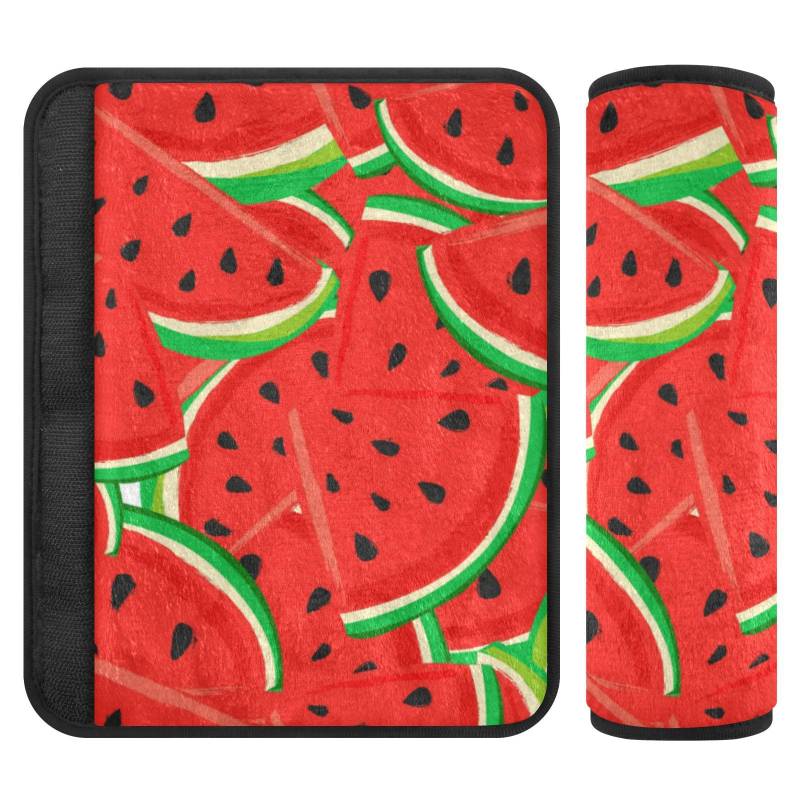 MCHIVER Wassermelone Auto Sicherheitsgurtbezug für Jungen Mädchen Erwachsene Weiche Sitzgurte Schulterpolster 2 Stück Auto Sicherheitsgurt Kissen 16,5 * 16,5 cm von MCHIVER