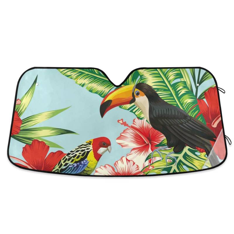 Toucan Papagei Windschutzscheibe Sonnenschutz für Auto LKW SUV Faltbare Sonnenblende für Frontfenster Auto Sonnenschutz blockiert UV-Strahlen Autoinnenraum Zubehör 140 x 70 cm von MCHIVER