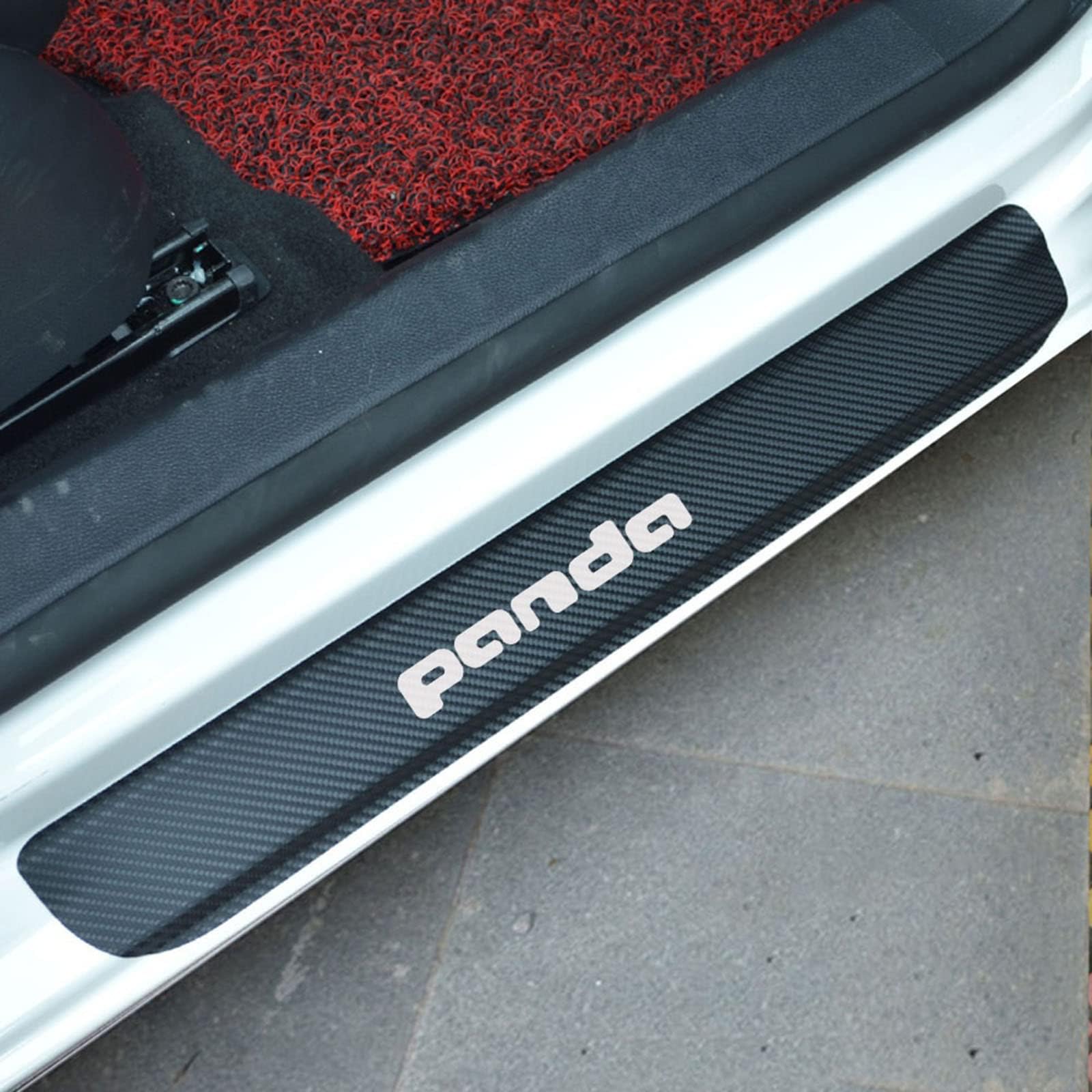 4 Stück Auto Einstiegsleisten Schutz, für Fi-at 500 500x 500l Panda TIPO Punto Bravo Auto Kohlefaser Türschweller Schutz mit Logo Aufkleber Kantenschutz,Panda White von MCLLDAO