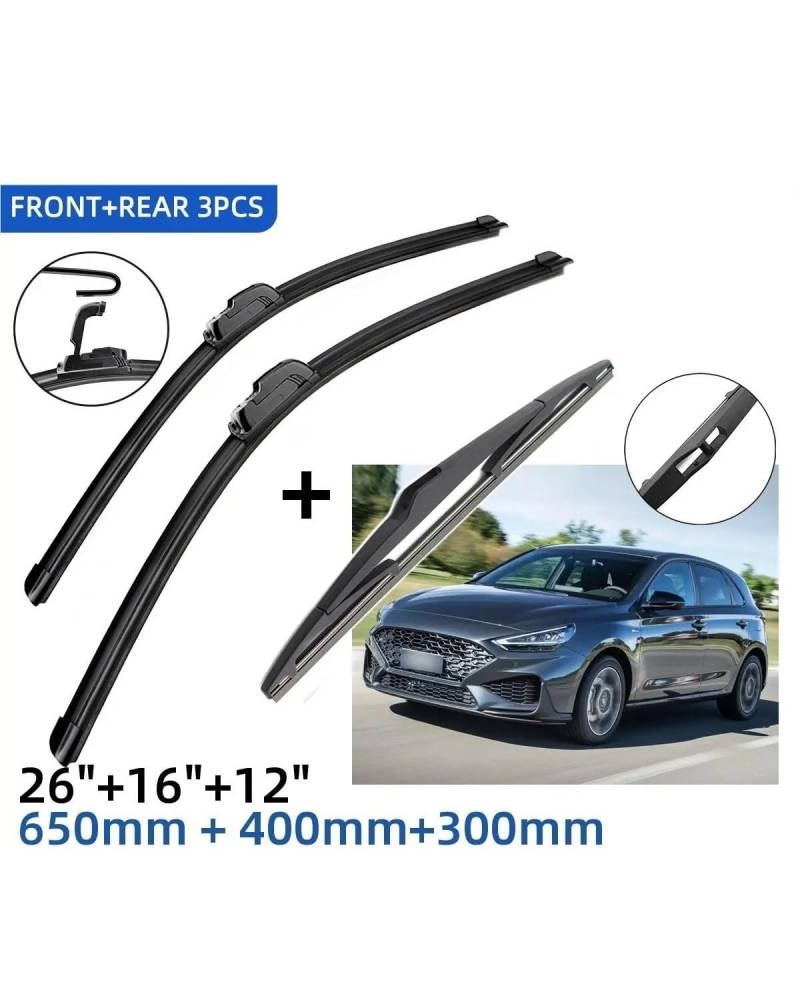 Scheibenwischer Für Hyundai Für I30 Hatch N 2018 2019 2020 2021 2022 2023 2024 3PCS Vorne Hinten Wischer Windschutzscheibe Windschutzscheibe Fenster Zubehör Auto Wischer von MCLLDAO