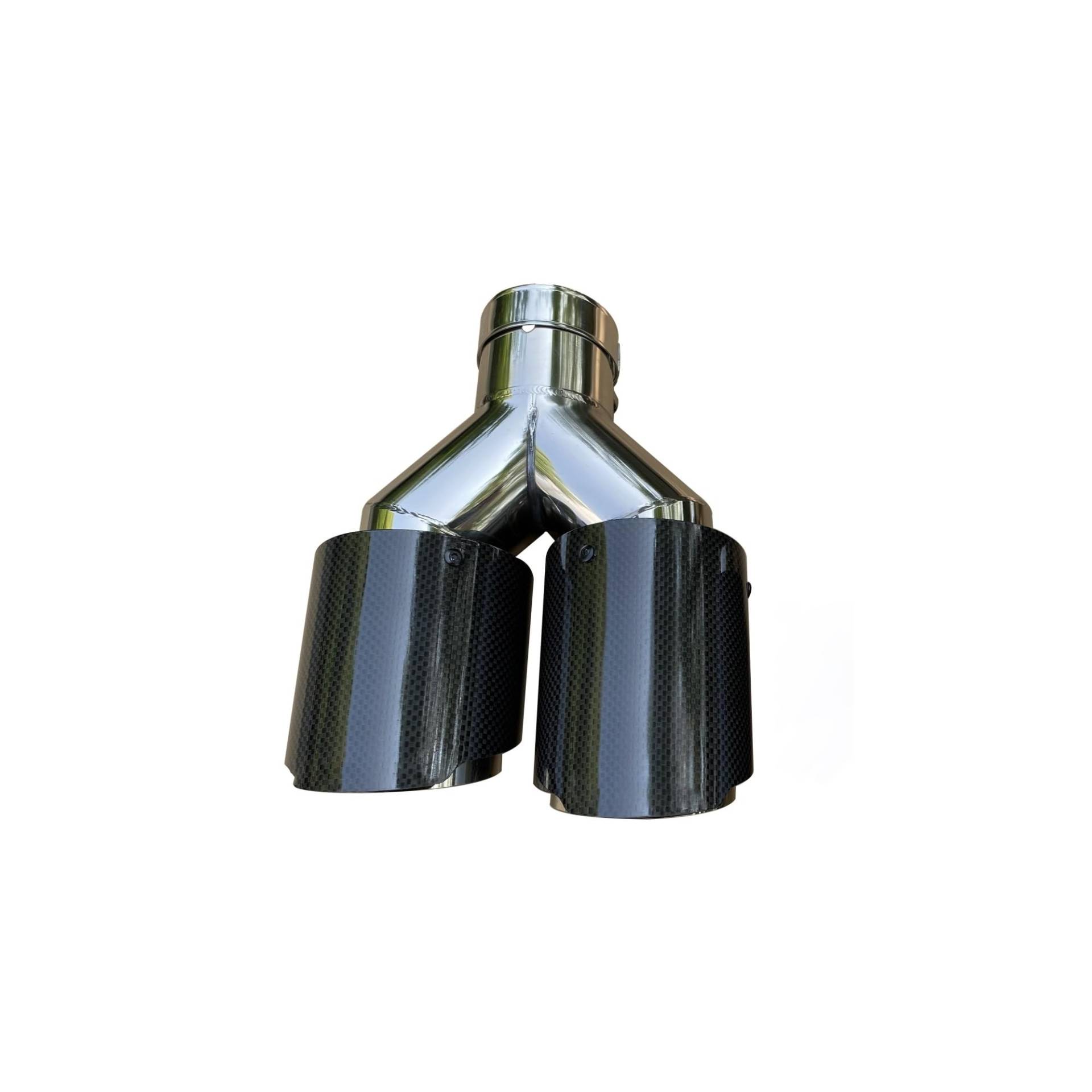 1 PC. Automobil Universal Carbon Fib Tail Throat Edelstahl Schalldämpfer Y-förmige Doppelauslass-Auspuffdüsenspitze(54mm IN-101mm OUT) von MCLlt