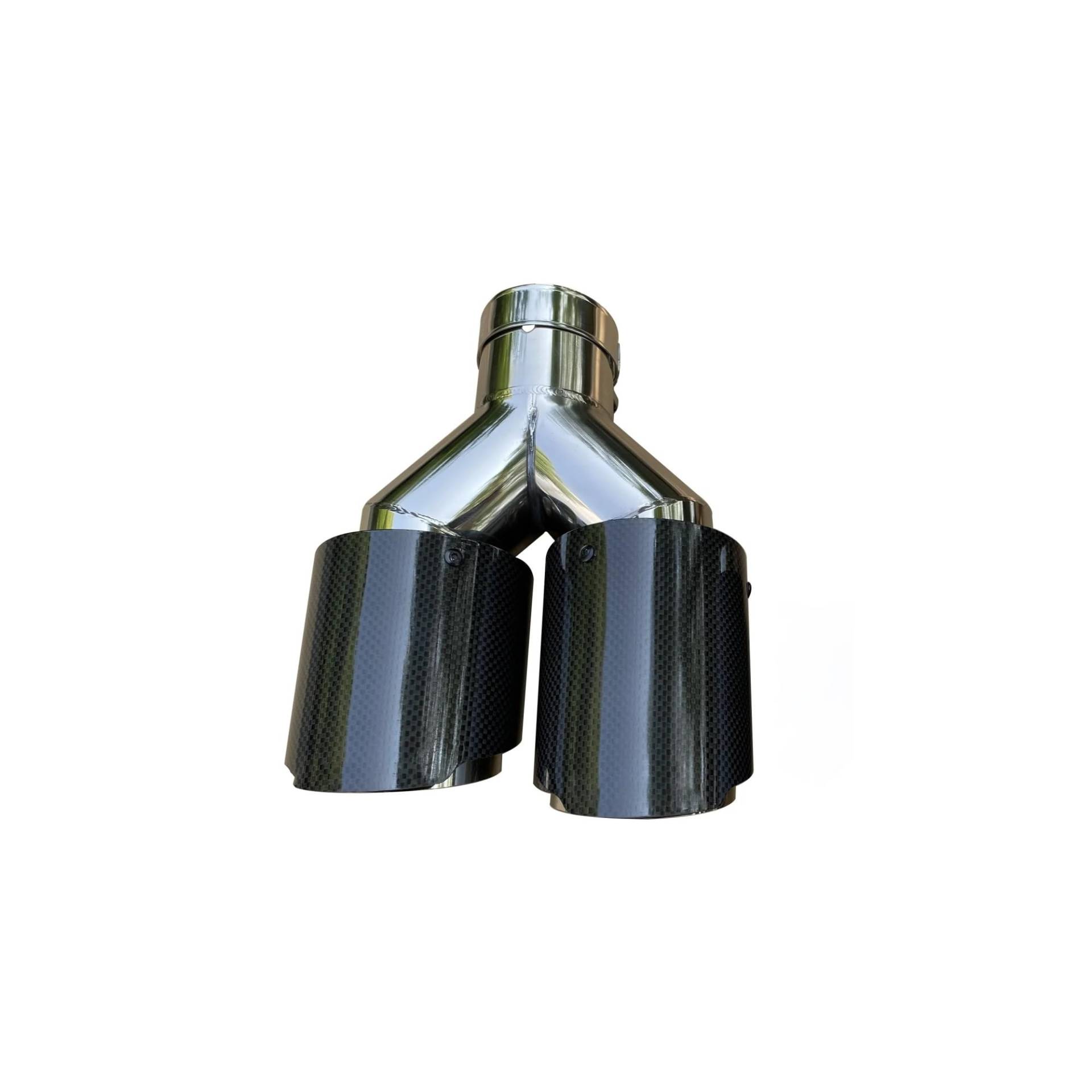 1 PC. Automobil Universal Carbon Fib Tail Throat Edelstahl Schalldämpfer Y-förmige Doppelauslass-Auspuffdüsenspitze(54mm IN-89mm OUT) von MCLlt