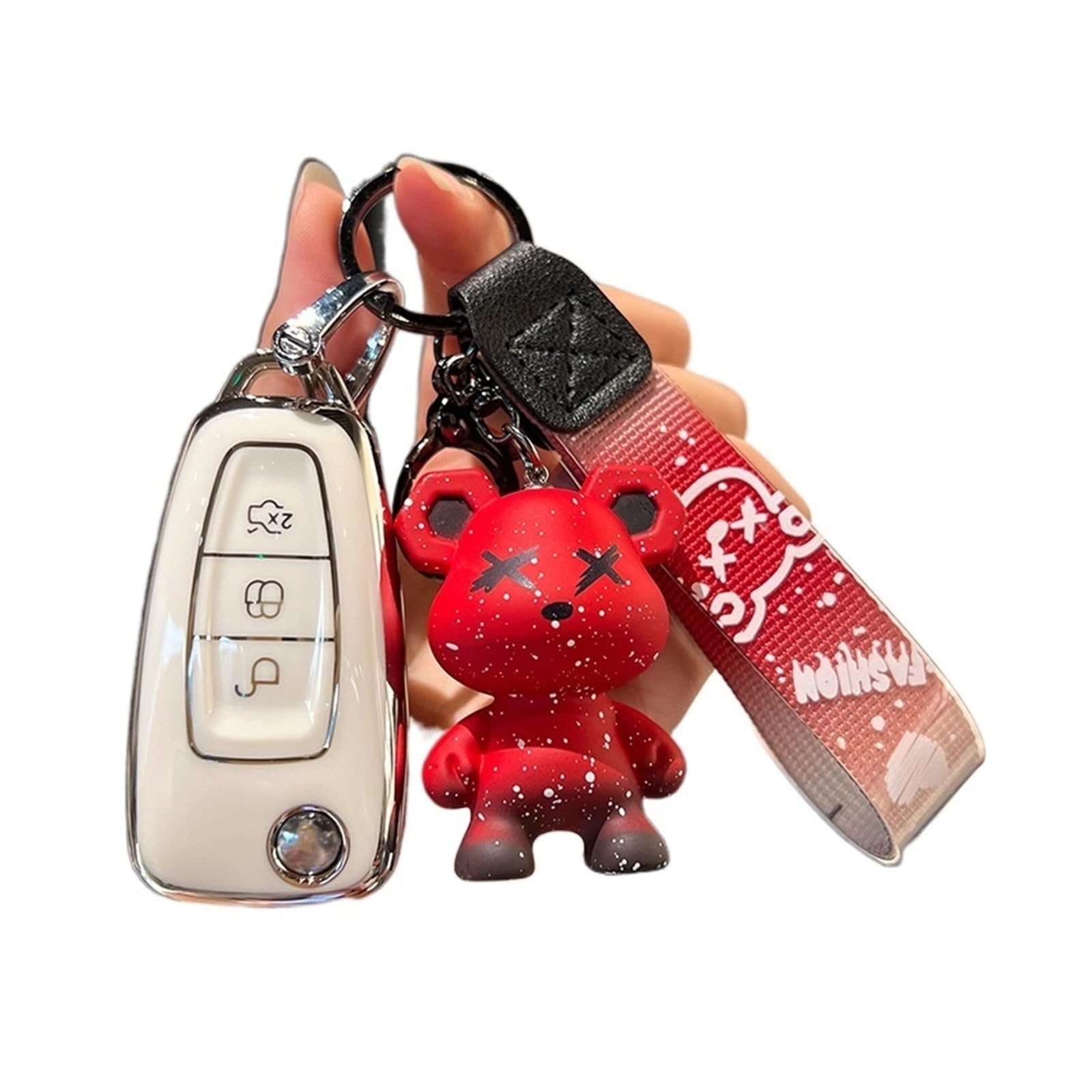 Autoschlüsselgehäuse, Schlüsselanhänger-Hülle mit Schlüsselanhänger, kompatibel mit Mondeo C-Max S-Max Focus Fiesta Ranger 2011 2012 2013 2014 2015 Zubehör(White red) von MCLlt