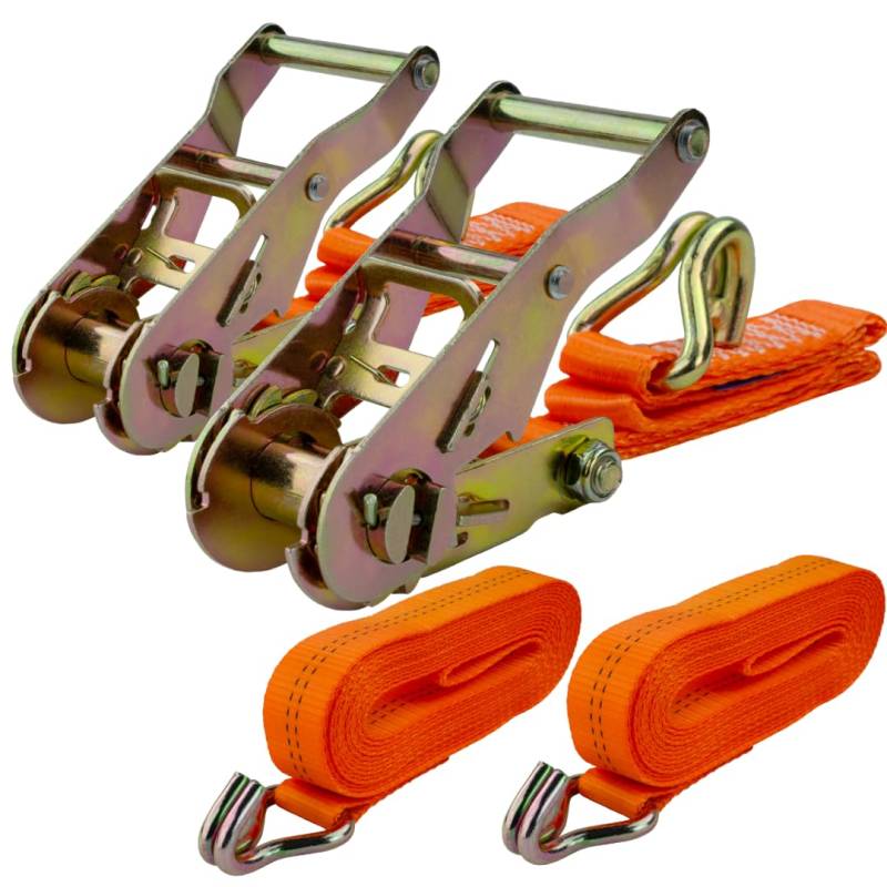 Spanngurte mit Ratsche und Haken 2er Set, 25mm breit 5m lang, bis 1500kg, Spanngurt orange, Zurrgurte für Ladungssicherung, Spanngurte Doppelspitzhaken, Gurtband, Spanngurte 5m von MCS Cargo Security