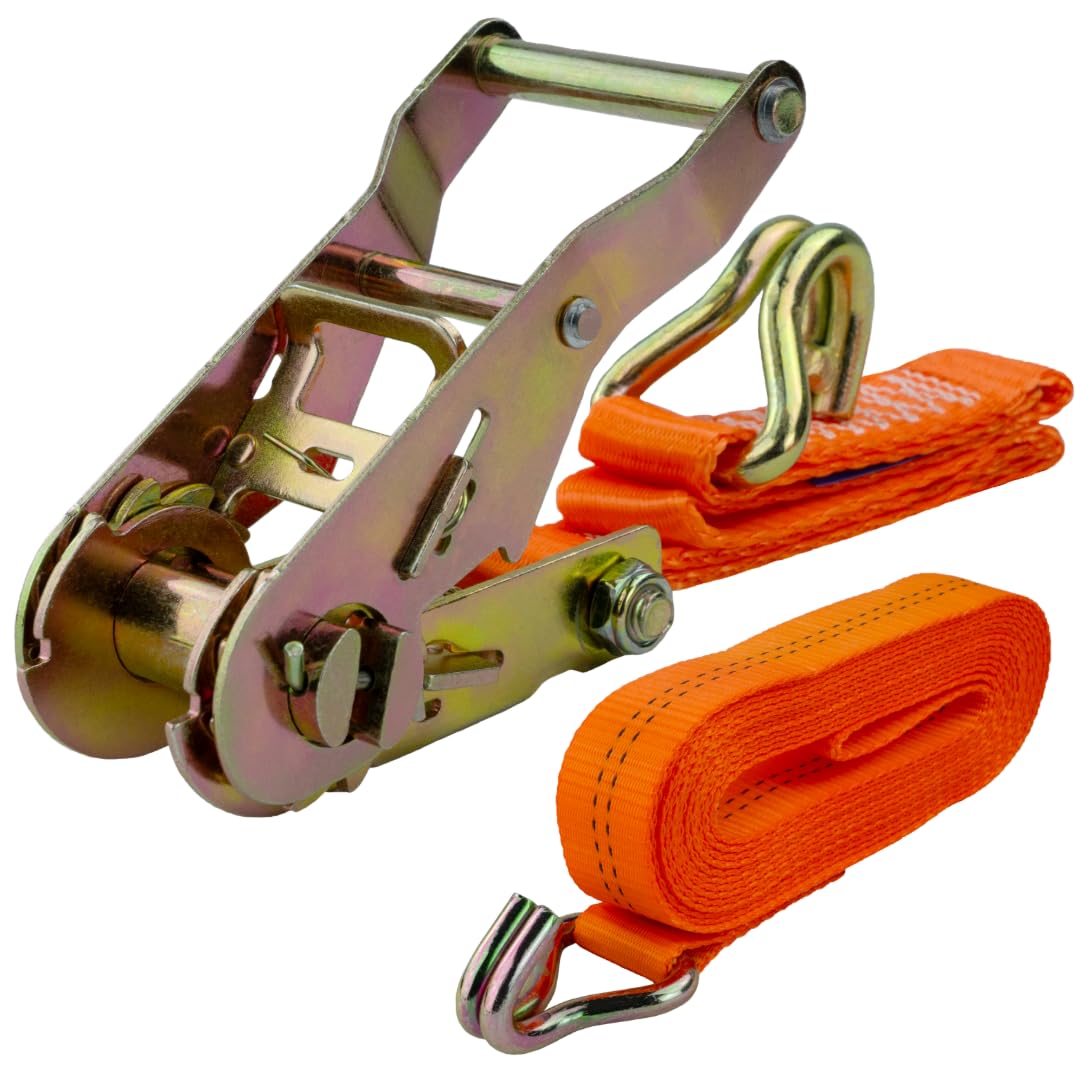 Spanngurt mit Ratsche und Haken, 25mm breit 5m lang, bis 1500kg, Spanngurt orange, Zurrgurt für Ladungssicherung, Spanngurt mit Doppelspitzhaken, Gurtband, Spanngurt 5m von MCS Cargo Security