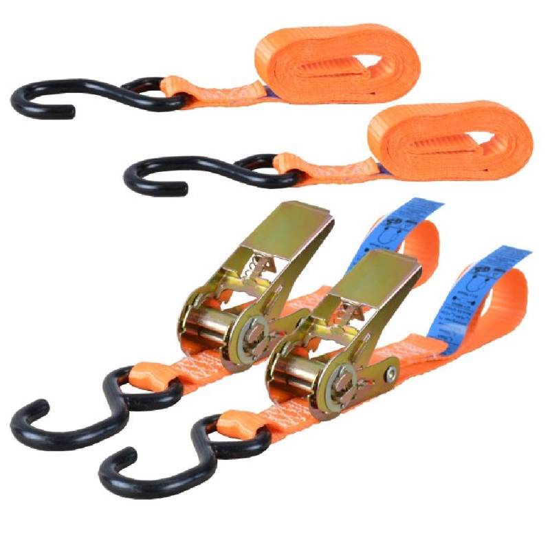 Spanngurte mit Ratsche und Haken 2er Set, 25mm breit 4m lang, bis 700kg, Spanngurt orange, Zurrgurte für Ladungssicherung, Spanngurte Haken, Gurtband, Spanngurte 4m von MCS Cargo Security