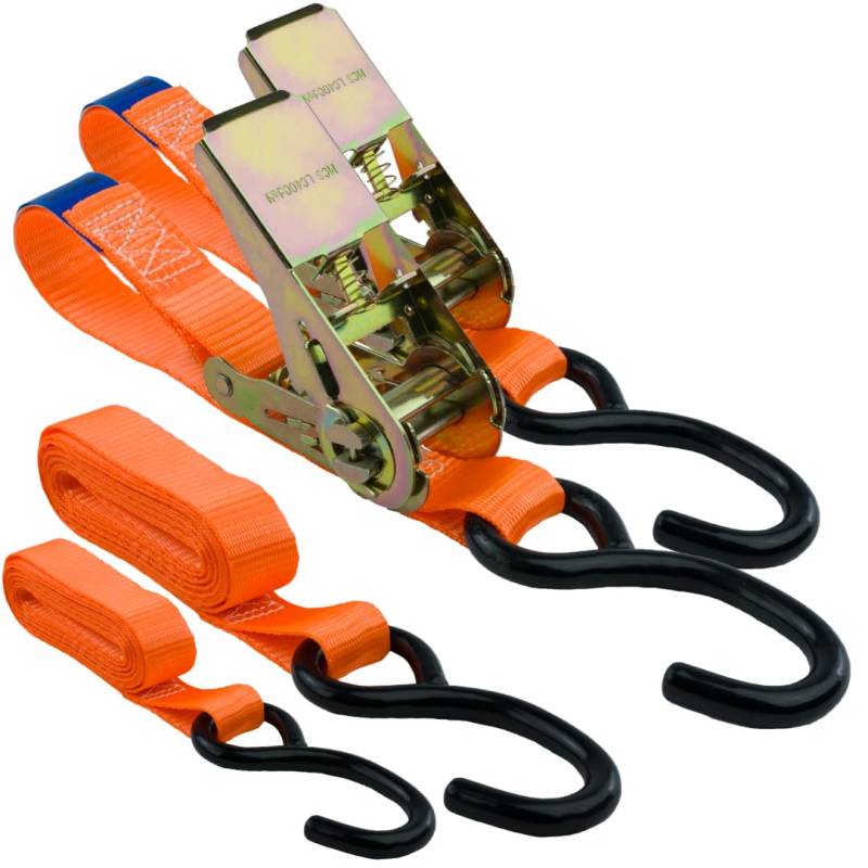 Spanngurte mit Ratsche und Haken 2er Set, 25mm breit 4m lang, bis 700kg, Spanngurt orange, Zurrgurte für Ladungssicherung, Spanngurte Haken, Gurtband, Spanngurte 4m von MCS Cargo Security