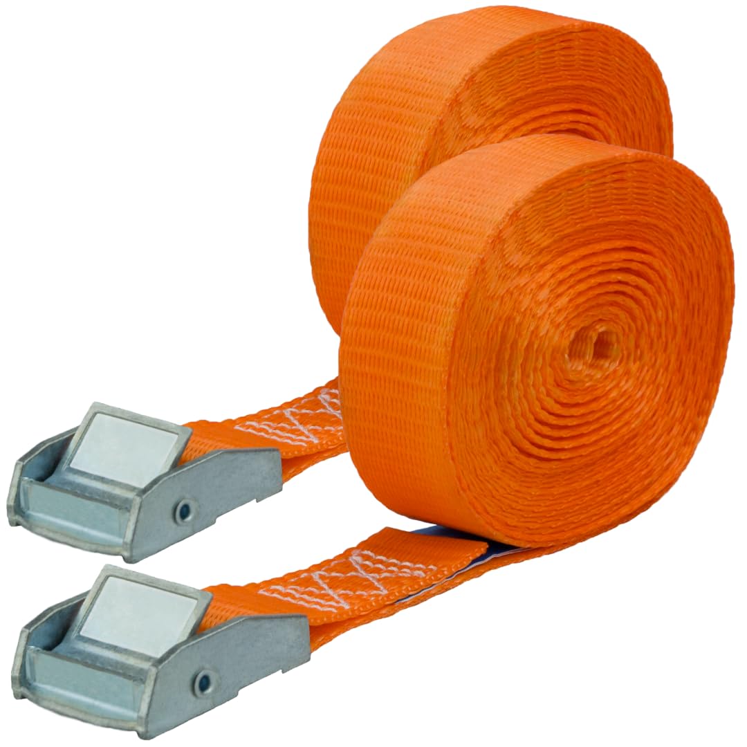 Spanngurte mit Schnellverschluss 2er Set, 25mm breit 5m lang, bis 250kg, Spanngurt orange, Zurrgurte für Ladungssicherung, Spanngurte mit Klemmverschluss, Gurtband, Spanngurte 5m von MCS Cargo Security