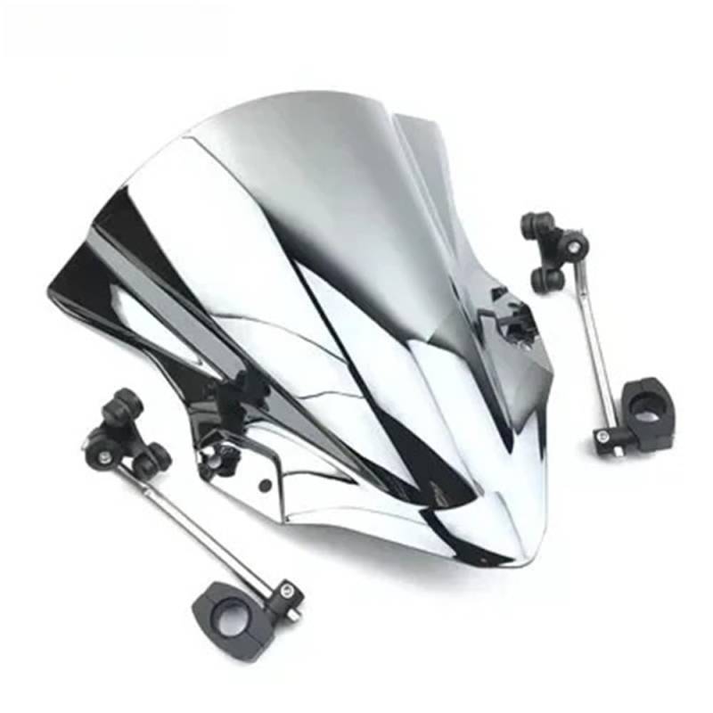 MCSLUBMH Motorrad Flyscreen Verkleidung Für Y&AMAHA MT125 FZ FZ1 FZ6 FZ8 FZ8N XJ6 MT-01 MT03 MT07 MT 2013 Motorrad-Windschutzscheibe Und Verstellbare Halterung(Chrome Silver) von MCSLUBMH