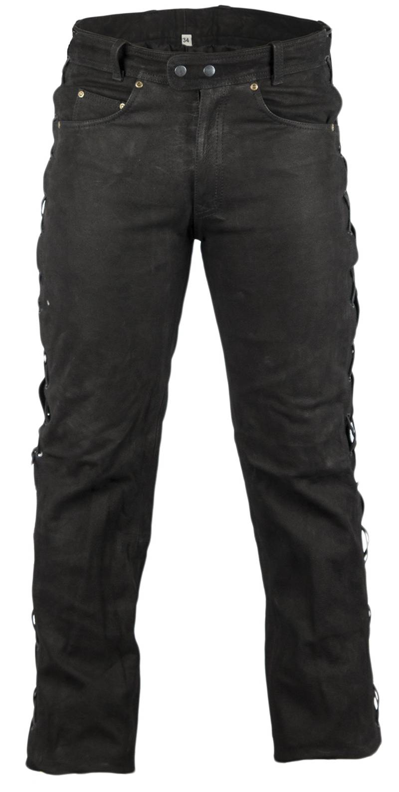 Biker Lederhose in Nubuk Leder schwarz, Lederhose seitlich geschnürt, Rocker Lederhose, Bikerjeans, Lederjeans (30) von MDM