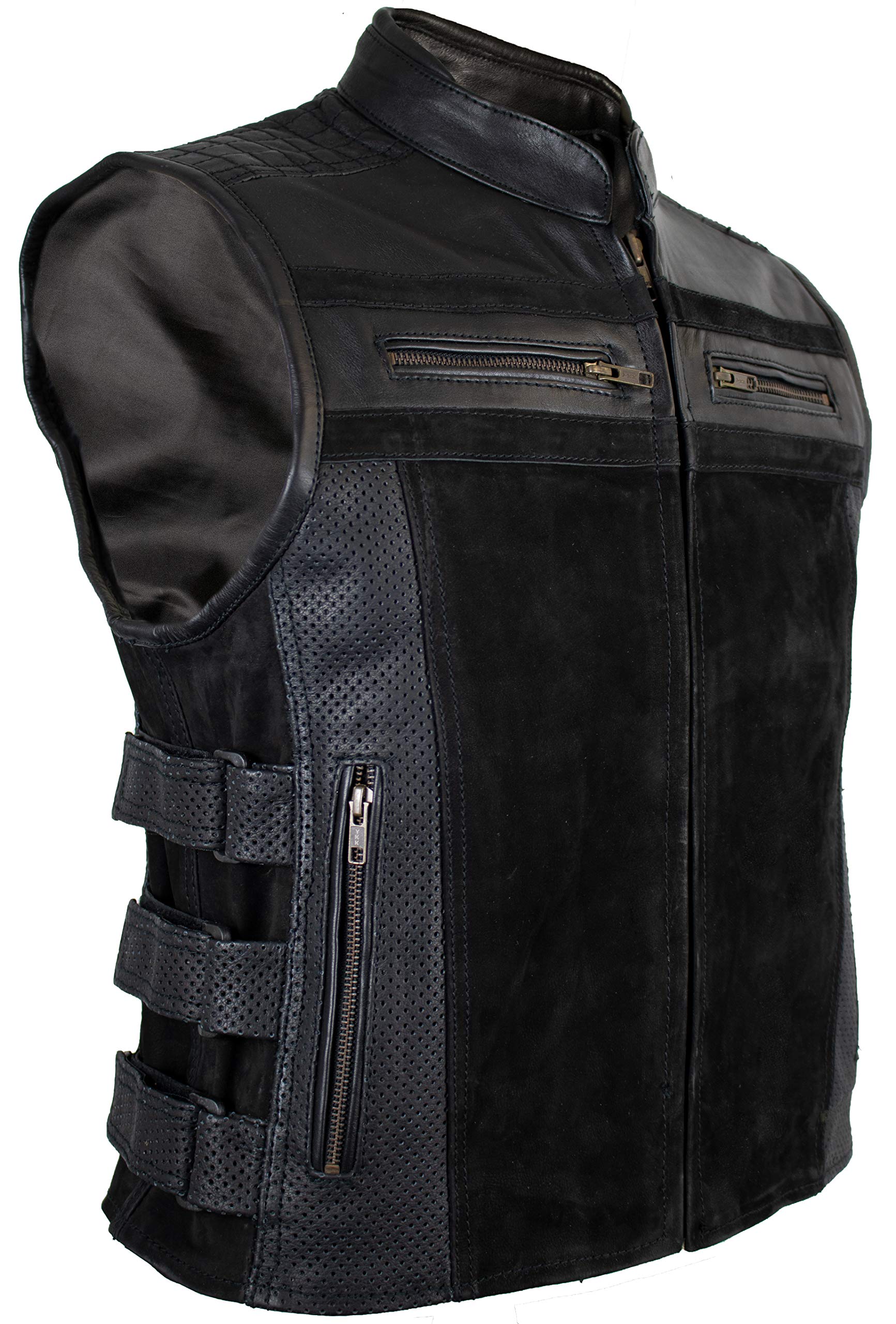 MDM Herren Motorradweste Biker Lederweste Custom Kutte, Reißverschluss, Seiten Klettverschluss (Gr. 3XL) von MDM