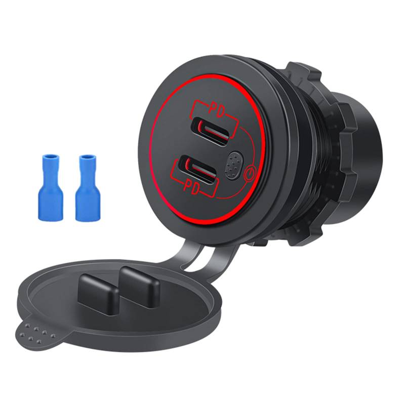 MEAKTSMI PD USB Ladegerät Steckdose Power Adapter Mit Schalter wasserdichte Staubdicht Abdeckung Für 12/24V Auto Boot ATV von MEAKTSMI