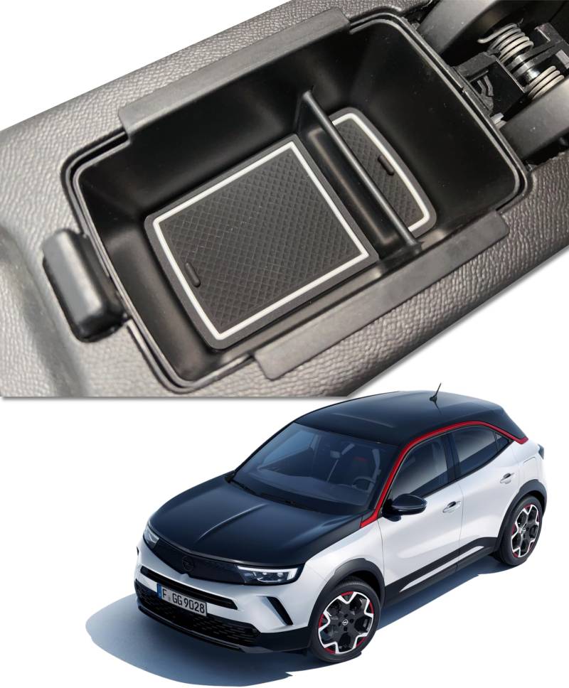 MEDZUK 【4 Farben】 Kompatibel mit Opel Mokka B 2020-2023 2024 Auto Mittelkonsole Aufbewahrungsbox Armlehnen Organizer Tray Zubehör mit Rutschfester Matte (Weiß) von MEDZUK