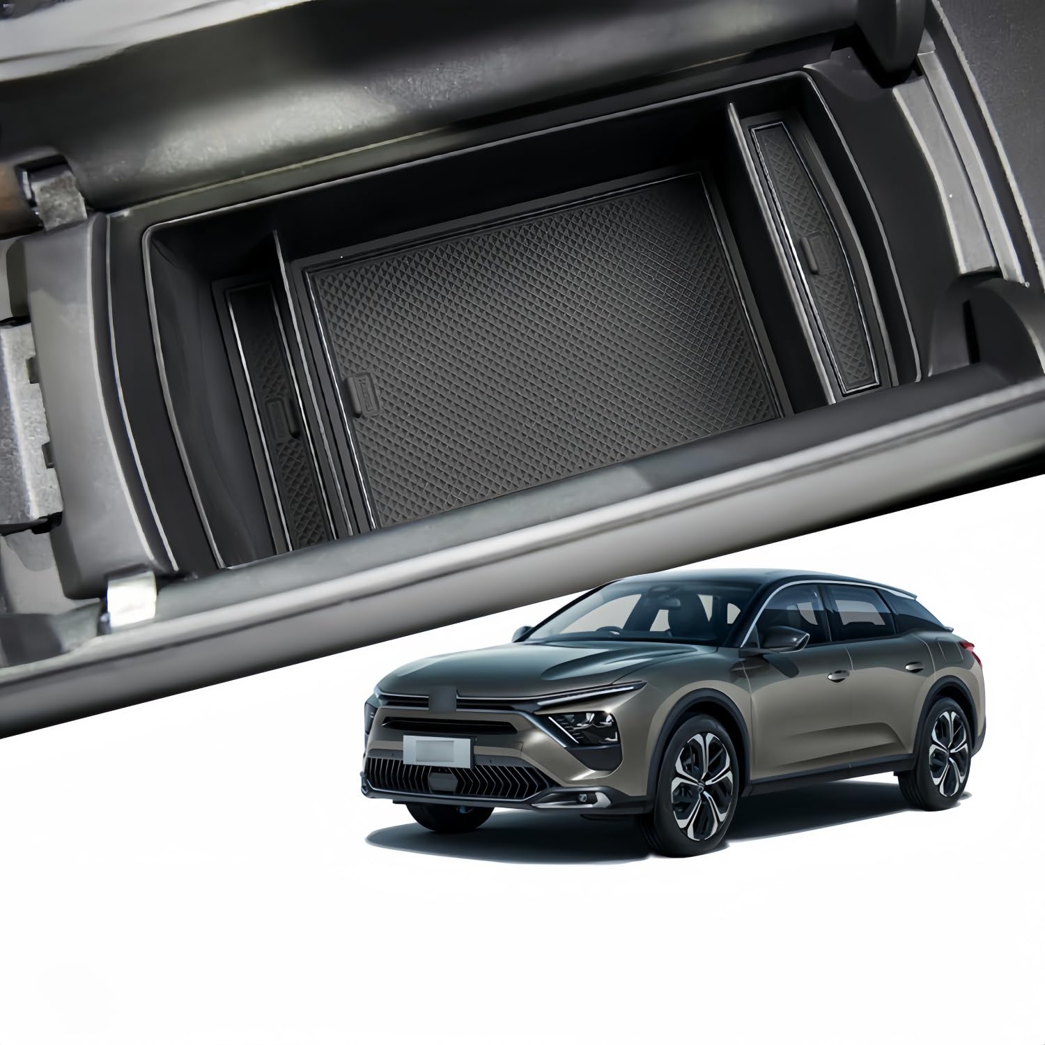 MEDZUK【4 Farben】Kompatibel mit Peugeot 308 SW 2021-2023 2024 Auto Mittelkonsole Aufbewahrungsbox Armlehnen Organizer Tray Zubehör mit Rutschfester Matte (Schwarz) von MEDZUK