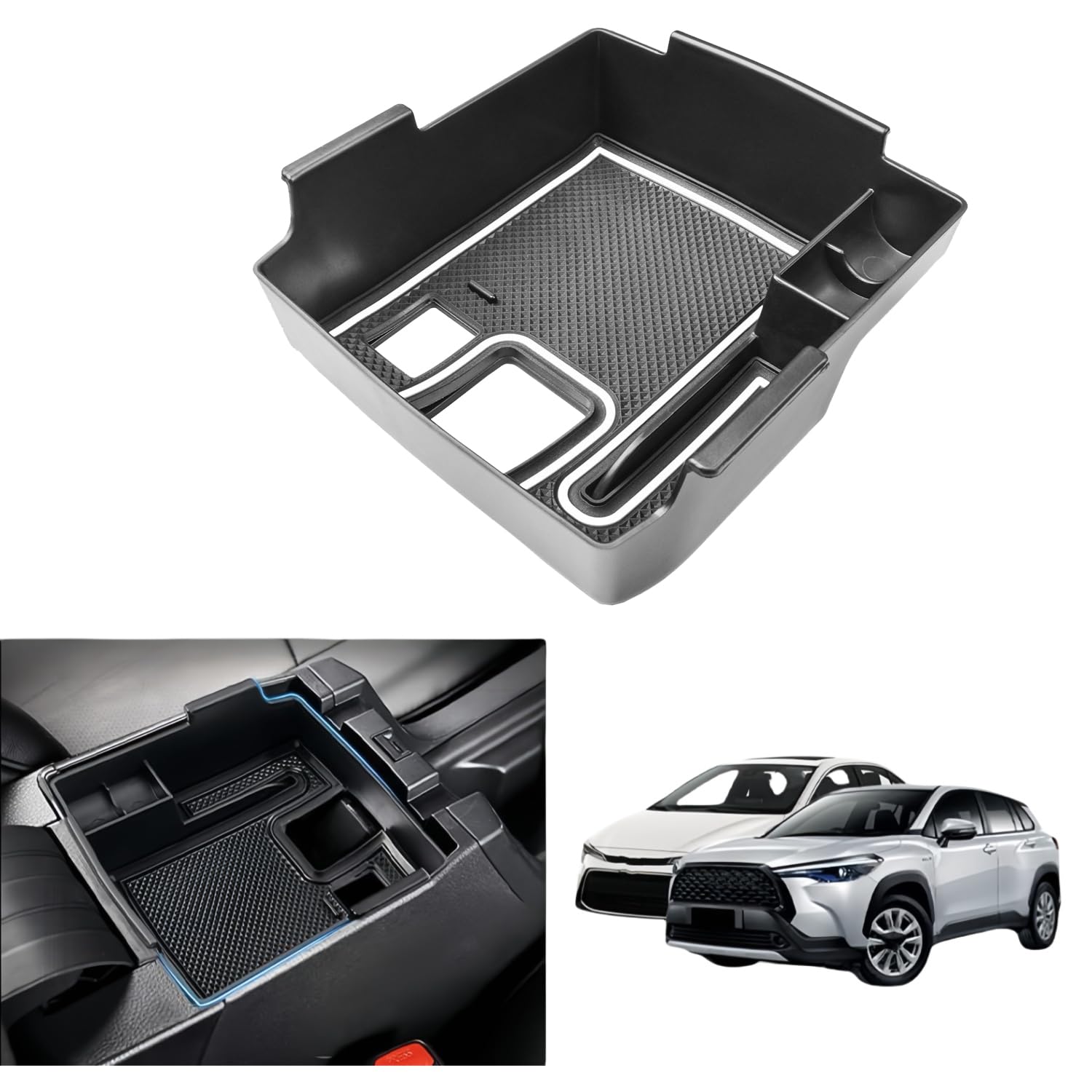 MEDZUK【4 Farben】Kompatibel mit Toyota Corolla E210 | Cross | Touring Sports 2019-2023 2024 Auto Mittelkonsole Aufbewahrungsbox Armlehnen Organizer Tray Zubehör mit Rutschfester Matte (Weiß) von MEDZUK