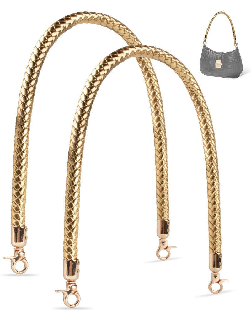 MEGAVOW 2 Stück Taschengriff Henkel, PU Ersatz Taschenriemen Taschengriffe Geflochten, Taschengurt PU Leder DIY Schulterriemen mit Metallhaken, für Tote Handtasche Umhängetaschen, Gold, 60cm von MEGAVOW