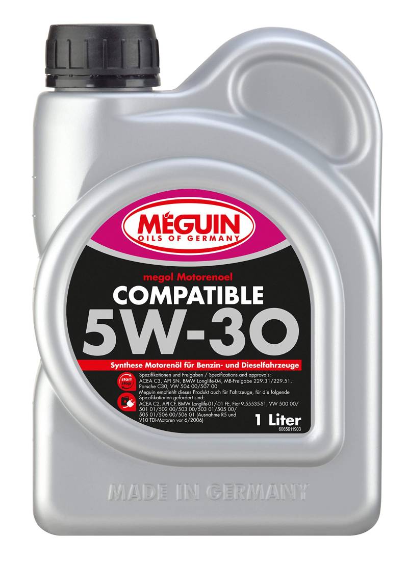 Meguin Megol Compatible SAE 5W-30 Plus | 1 L | Synthesetechnologie Motoröl | Art.-Nr.: 6561, farblos von Meguin