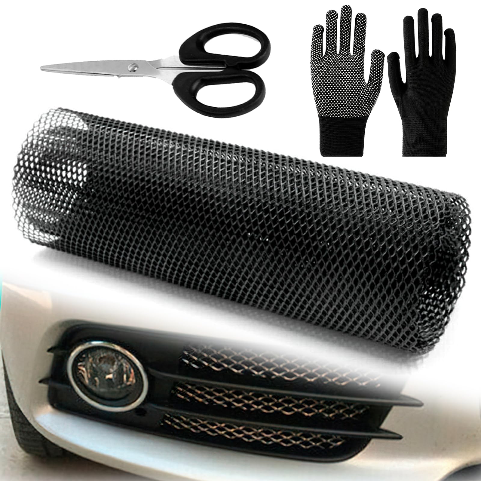 MEGYAD Metall Gitter Alu Renngitter:Wabengitter Universal Car Grill Mesh Aluminiumlegierung mit Schere und Handschuhen, 100x33CM Racing Gitter Streckmetall Gitter(Schwarz) von MEGYAD