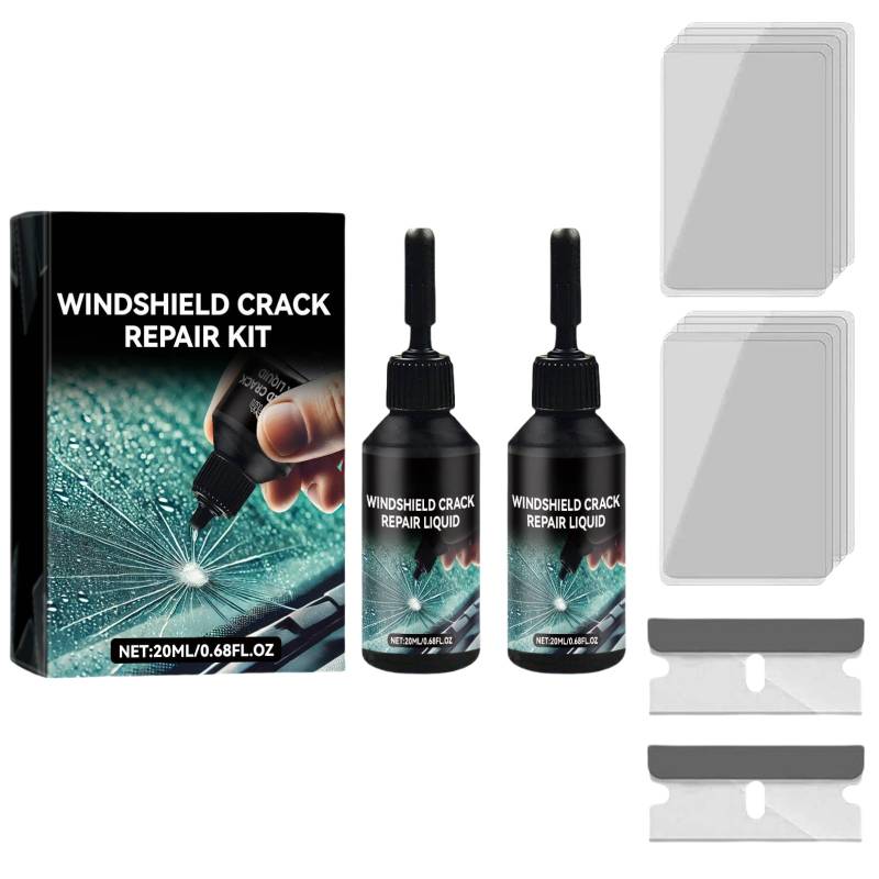 MEILIHEN Toerjii Auto Windschutzscheibe Riss Reparatur Flüssigkeit, Glasreparaturflüssigkeit, Steinschlag Reparaturset Windschutzscheibe Windschutzscheibe Reparaturset (2 PCS) von MEILIHEN