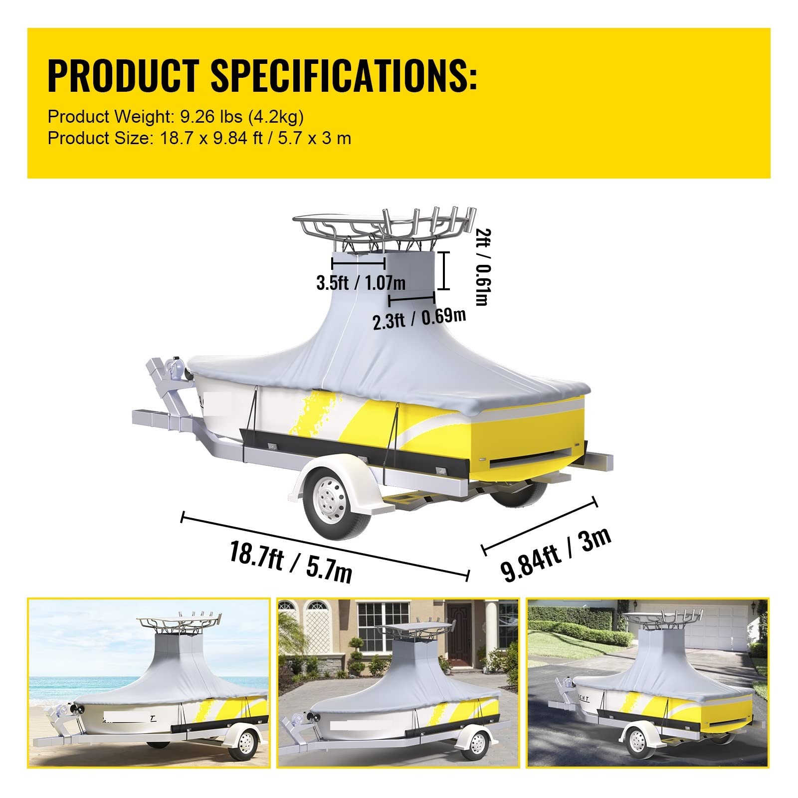 T-Top Bootsabdeckung Passend for 16'-24'Boot Heavy Duty 600D Marine Grade Oxford Hard Top UV-beständige wasserdichte Mittelkonsole(16-18.5 ft) von MEIVIYA