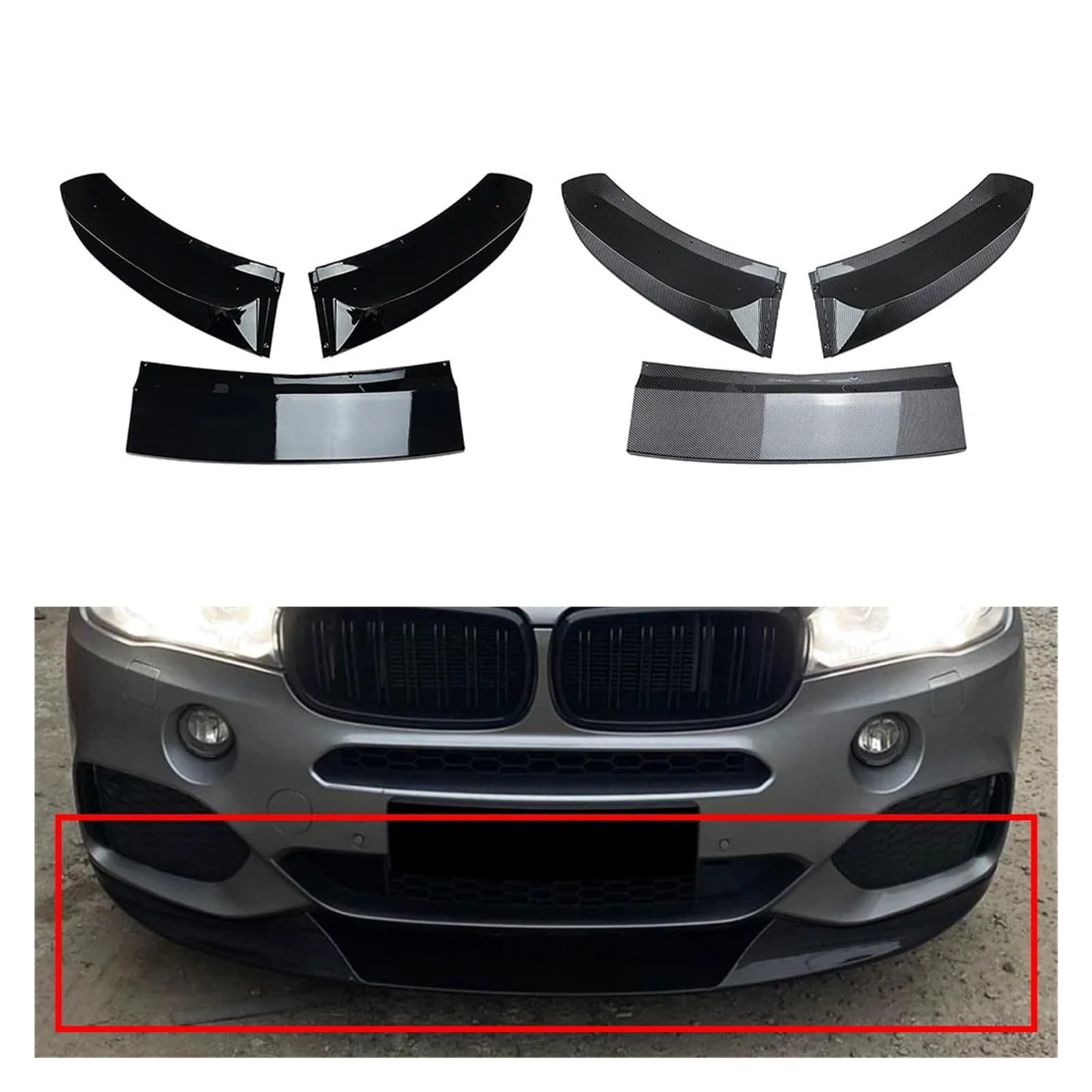 MEIZIYU 3-teilige Frontstoßstangen-Spoilerlippe, passend for X5 F15 M Sport 2014–2018, Verkleidungszubehör, Splitter-Auto Aerodynamische Lippe vorne(Carbon Fiber Black) von MEIZIYU