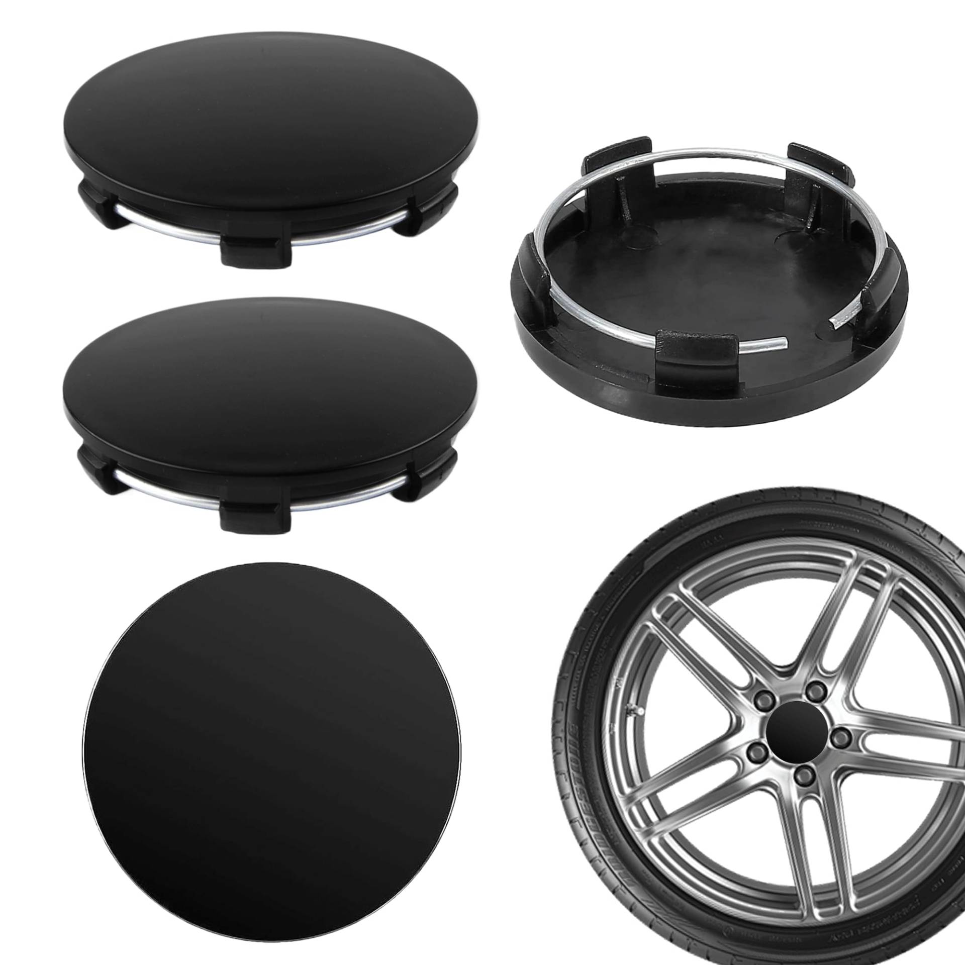 4 x Radnabenkappen, Universal-Felgen, Nabenkappen, Alufelge, schwarz, 60 mm, stabiles ABS-Auto-Tuning-Zubehör, Ersatz kompatibel mit verschiedenen Modellen, Nabenkappen für VW oder andere Fahrzeuge von MEKEET