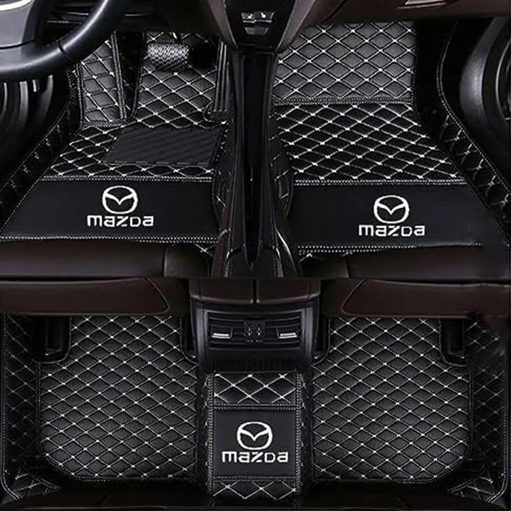 Custom Auto Fußmatten für Mazda CX-50 CX-60 2022 2023 Leder rutschfest Volle Abdeckung Matten Staubdicht Bodenschutz Unterlage Interieur Zubehör,Blackwhite von MELBIZ