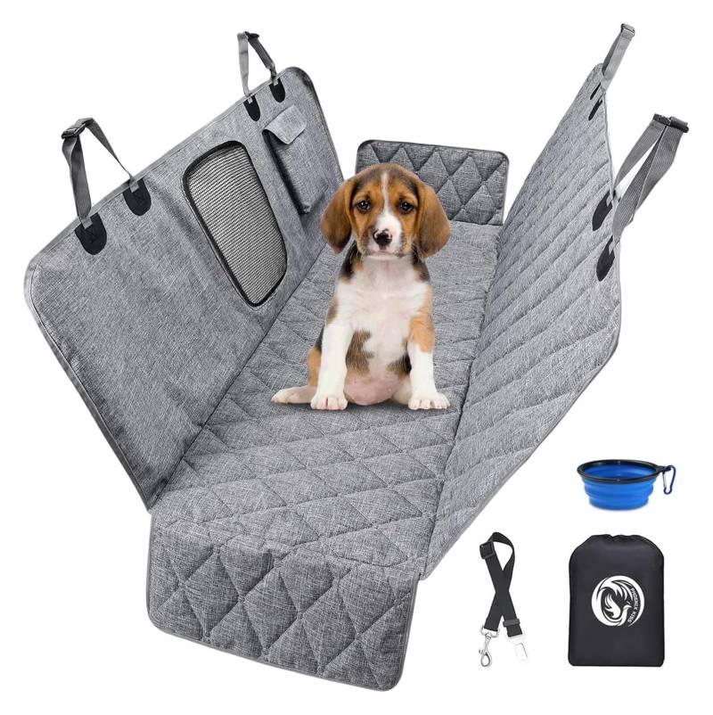 Autositzbezug for Hunde, wasserdichter Autositzbezug for Hunde mit Netzfenster, kratzfeste Reisehängematte for Haustiere, maschinenwaschbare, weich gepolsterte Schutzmatte for den Rücksitz(Grey) von MEMEM