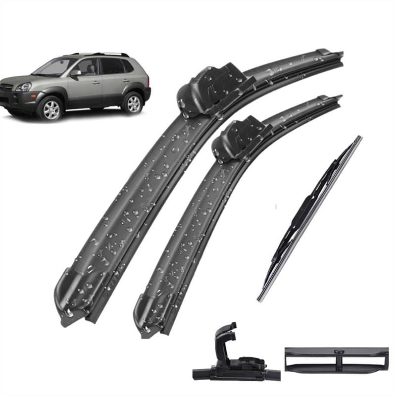 Scheibenwischer Teile Scheibenwischer Vorne + Hinten Wischerblätter Set Kit Für Hyundai Für Tucson JM 2004-2009 Windschutzscheibe Windschutzscheibe Heckscheibe 24"+ 16" + 13" von MENGCH