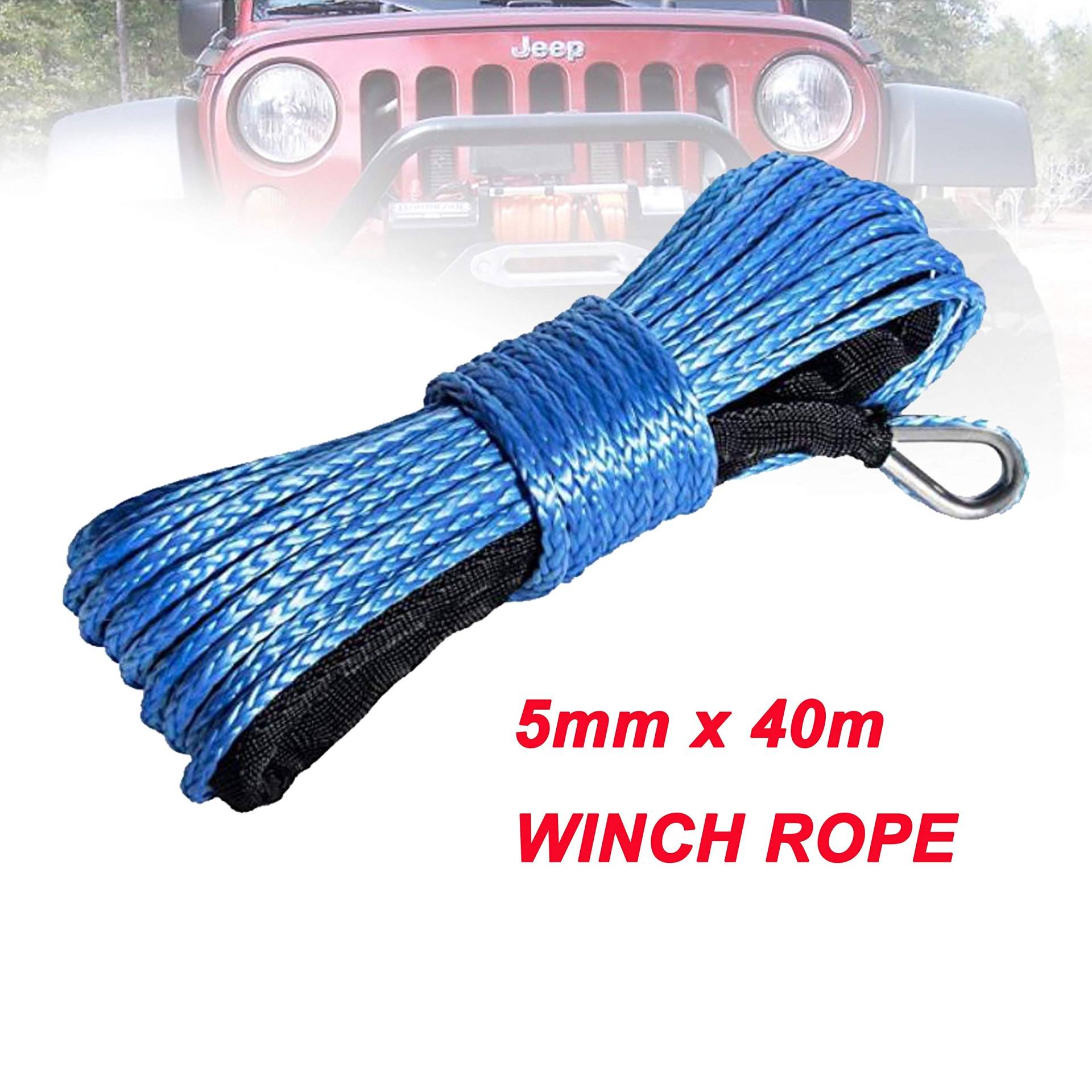 Windenkabel 5mm x 40m Synthetische Windelinien Seil mit Mantel-Autozubehör Großartiges Aussehen und Kompatibilität(Blue) von MERHOVO