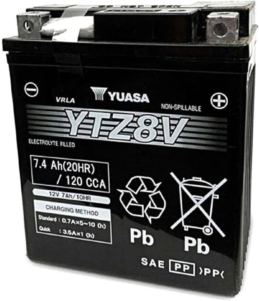 Batterie YUASA YTZ8V vorgeladen, versiegelt für Honda SH 125 / 150i ESP 13-15 ; PCX 125/150 ESP 12-14 ; CBR250R 11-13 ; CBR300R 15-16 ; Yamaha YZF R3 320 15 - M T-03A 320 16- ; (Start & Stop) von MES