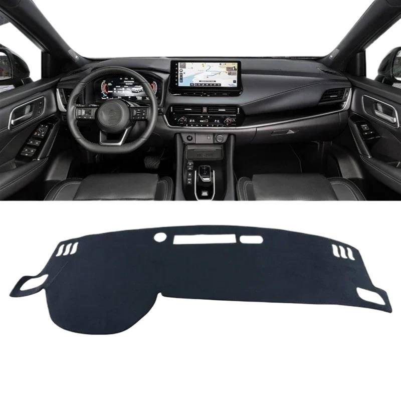 Armaturenbrett Teppich Auto-Armaturenbrett-Abdeckung, Sonnenschutz, Teppiche, rutschfeste Matten Für Nissan Für Qashqai J12 2021 2022 2023 2024(B Black LHD) von MESKEL