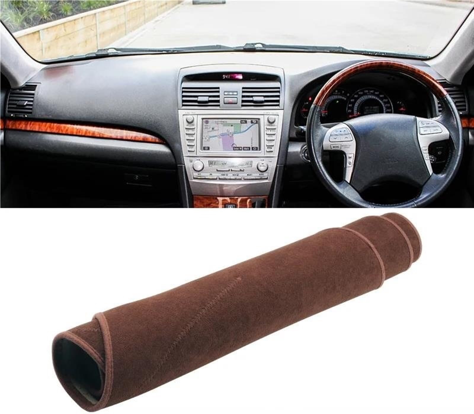 Armaturenbrett Teppich Auto-Armaturenbrett-Abdeckung, Sonnenschutz, Teppiche, rutschfeste Matten Für Toyota Für Camry 40 XV40 2007 2008 2009 2010 2011(Brown RHD) von MESKEL