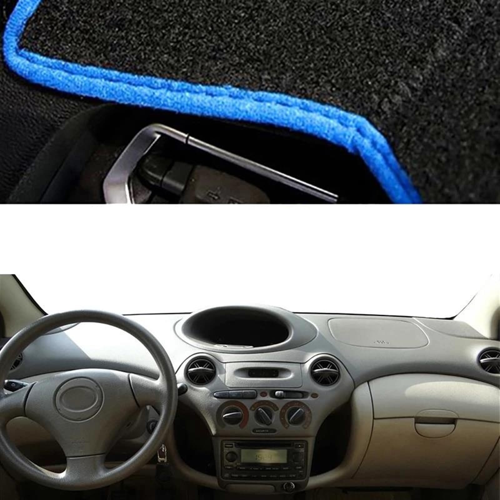 Armaturenbrett Teppich Auto-Armaturenbrett-Abdeckung Für Toyota Für Vitz Für Yaris Für Platz 1999–2002 2003 2004 2005 Dashmat Teppich Sonnenschutz Pad Teppich(Blue LHD) von MESKEL