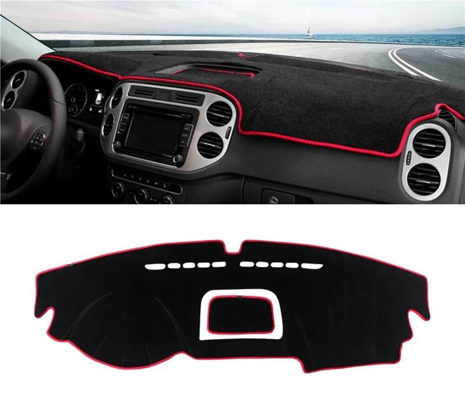 Armaturenbrett Teppich Auto Armaturenbrett Sonnenschutz Matte Abdeckung Pad Für VW Für Tiguan MK1 2007 2008 2009 2010 2011 2012 2013 2014 2015(A Red Side LHD) von MESKEL