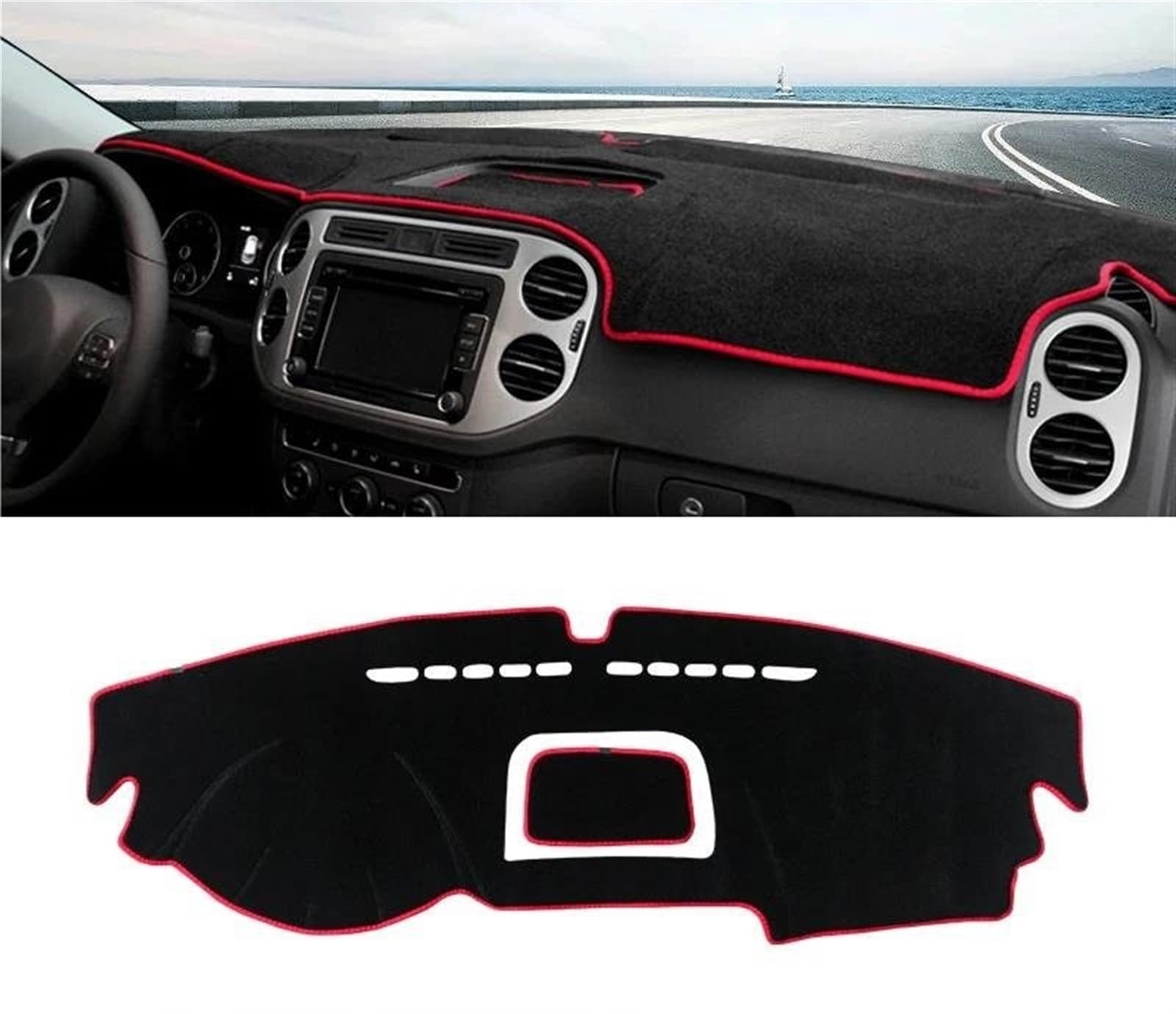 Armaturenbrett Teppich Auto Armaturenbrett Sonnenschutz Matte Abdeckung Pad Für VW Für Tiguan MK1 2007 2008 2009 2010 2011 2012 2013 2014 2015(A Red Side LHD) von MESKEL