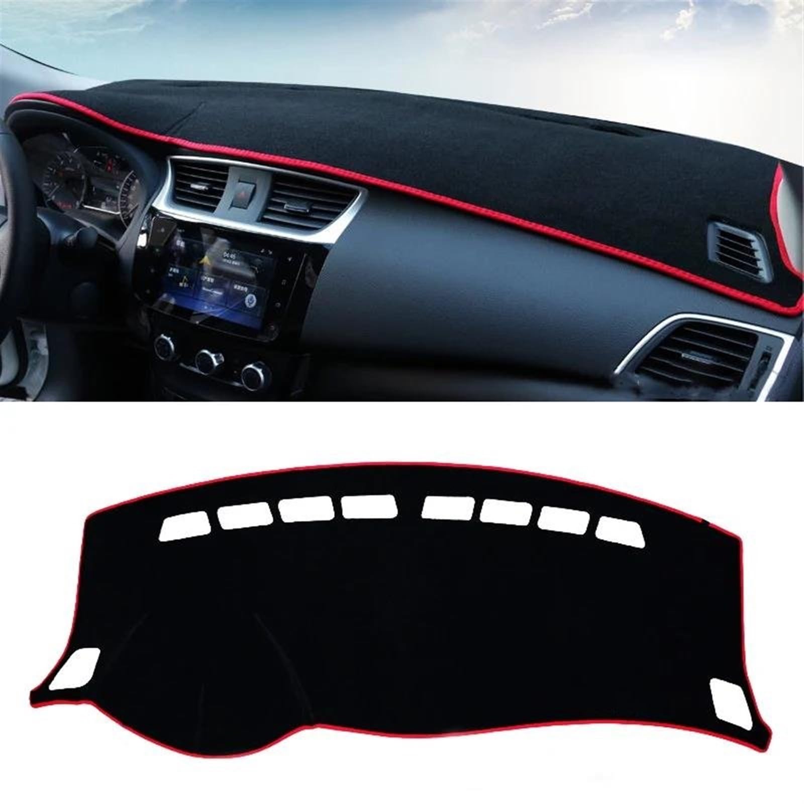 Armaturenbrett Teppich Auto-Armaturenbrett-Sonnenschutzmatte, rutschfeste Unterlage, Für Nissan Für Sentra Für Sylphy B17 2013 2014 2015 2016 2017 2018 2019(Red Side) von MESKEL