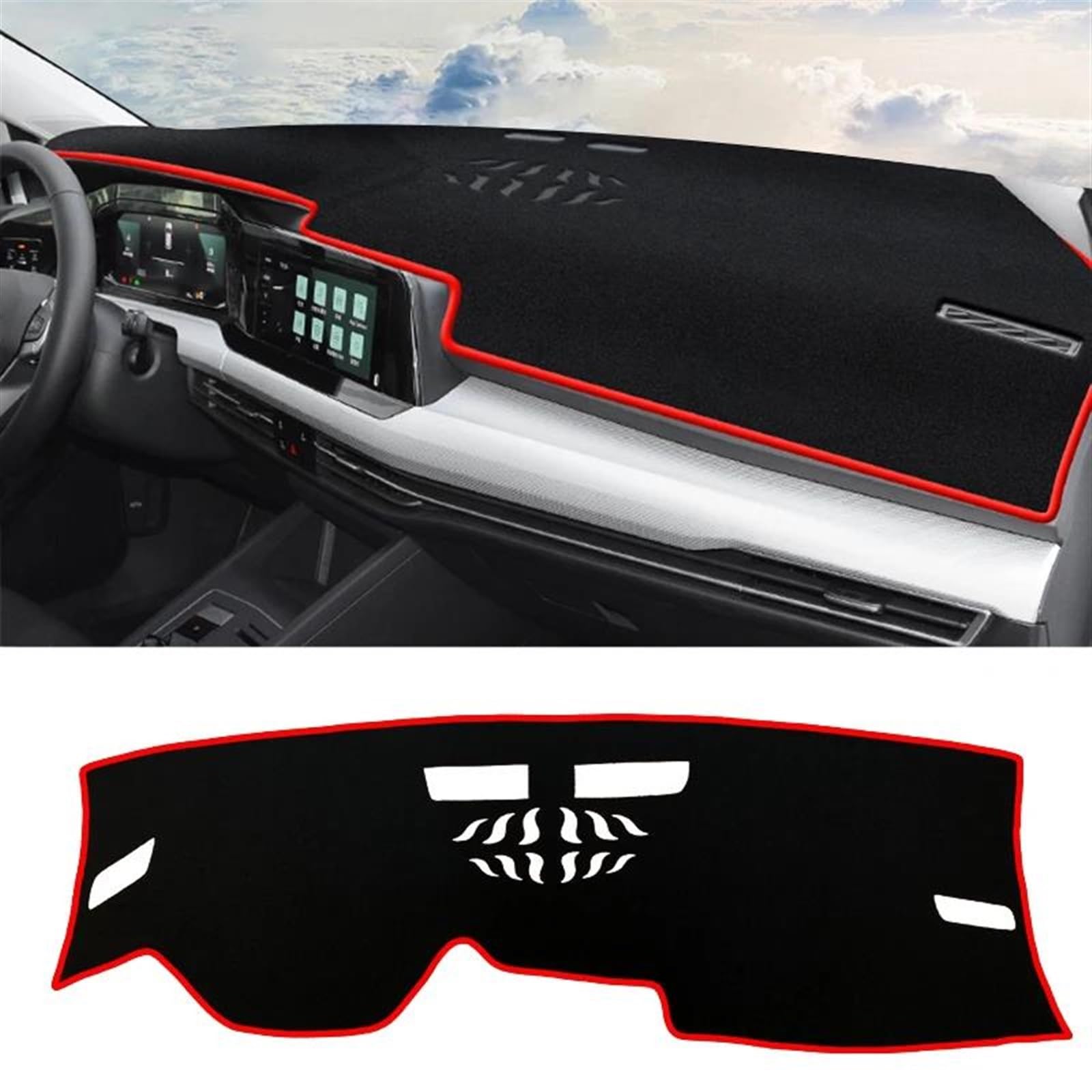 Armaturenbrett Teppich Auto Dashboard Abdeckung Sonnenschutz Pad Instrument Panel Teppiche Matte Für VW Für Golf 8 MK8 2020 2021 2022(Front Red Side) von MESKEL