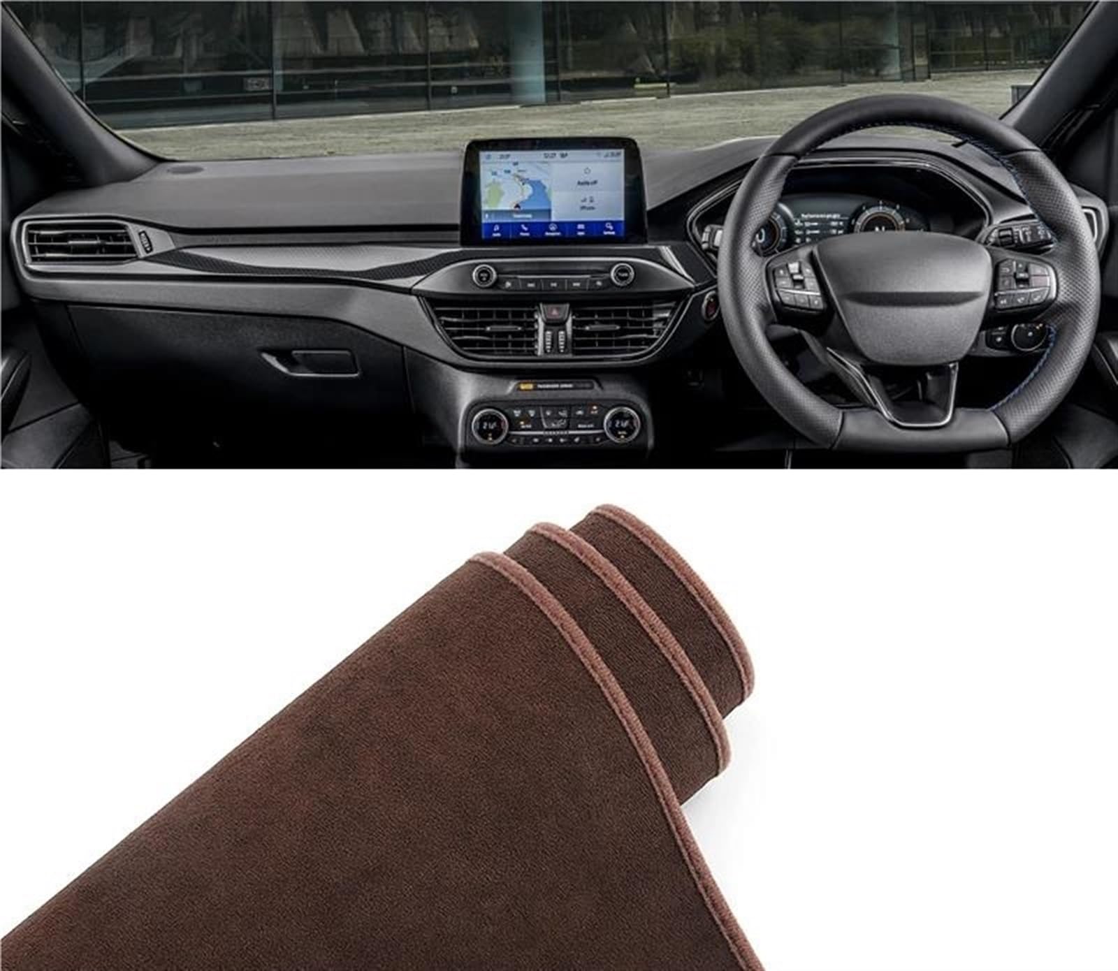 Armaturenbrett Teppich Für Ford Für Focus MK4 IV 2018 2019 2020 2021 2022 2023 Auto Dashboard Abdeckung Matte Dashboard Sonnenschutz Pad(Brown RHD) von MESKEL