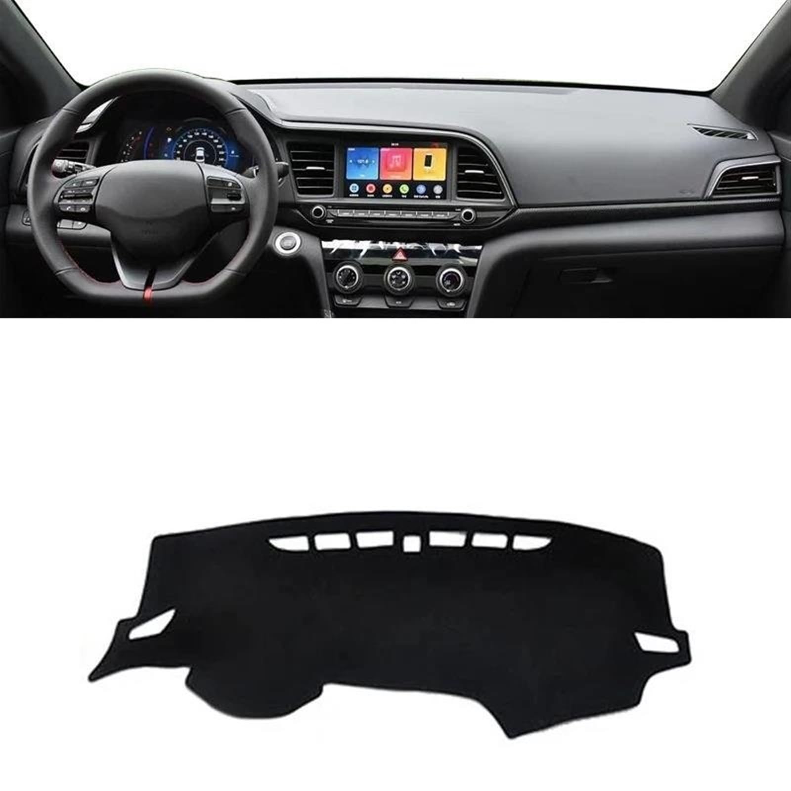 Armaturenbrett Teppich Für Hyundai Für Elantra AD 2016 2017 2018 2019 2020 LHD RHD Auto Dashboard Abdeckung Matte Instrument Panel Teppich(LHD Black Side) von MESKEL