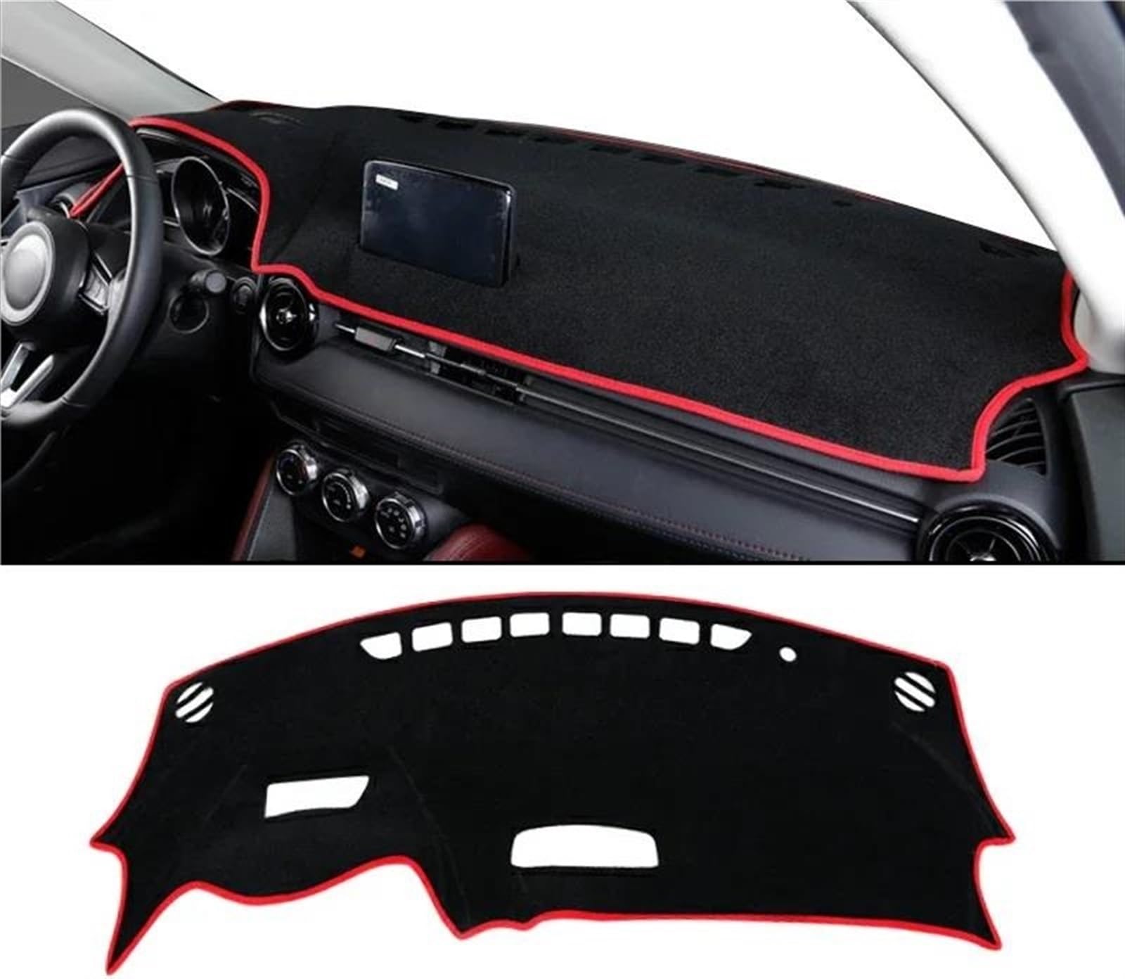 Armaturenbrett Teppich Für Mazda 2 DJ DL 2015 2016 2017 2018 2019 2020 2021 2022 2023 Armaturenbrett-Abdeckungsmatte, Rutschfester Instrumententeppich(A LHD Red Side) von MESKEL