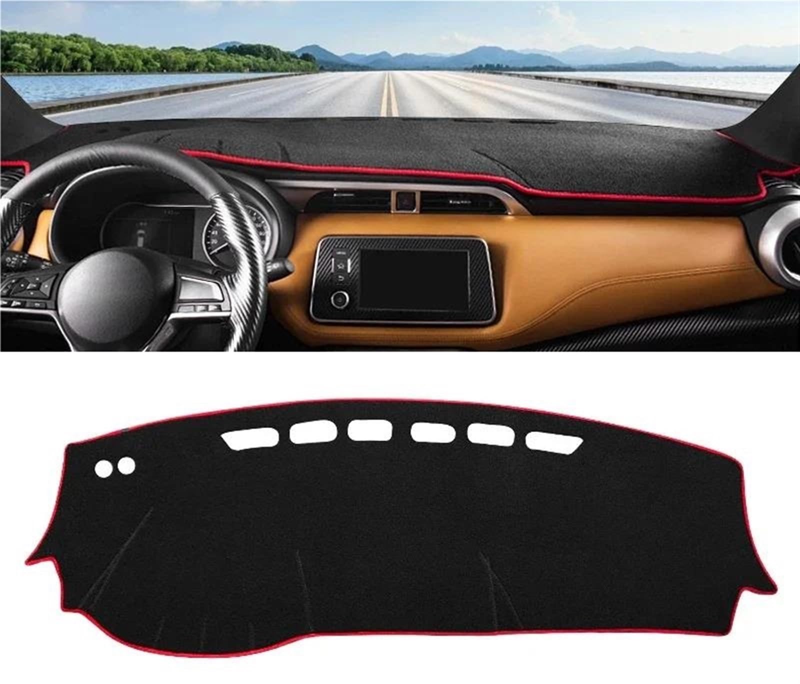 Armaturenbrett Teppich Für Nissan Für Kicks P15 2016-2018 2019 2020 2021 2022 2023 2024 Auto Dashboard Abdeckung Vermeiden Licht Pad Sonnenschutz Teppich(A Red Side LHD) von MESKEL