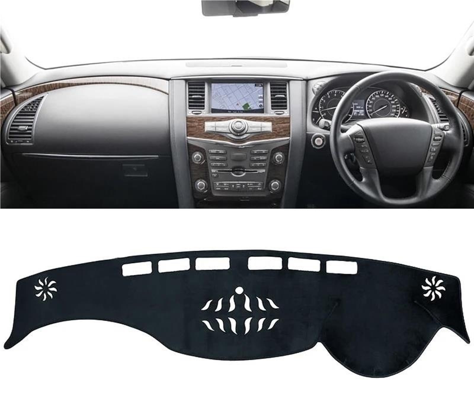 Armaturenbrett Teppich Für Nissan Für Patrol Y62 Für Armada 2010-2020 2021 2022 2023 2024 Auto Dashboard Abdeckung Matte Instrument Panel Teppiche(B RHD Black) von MESKEL