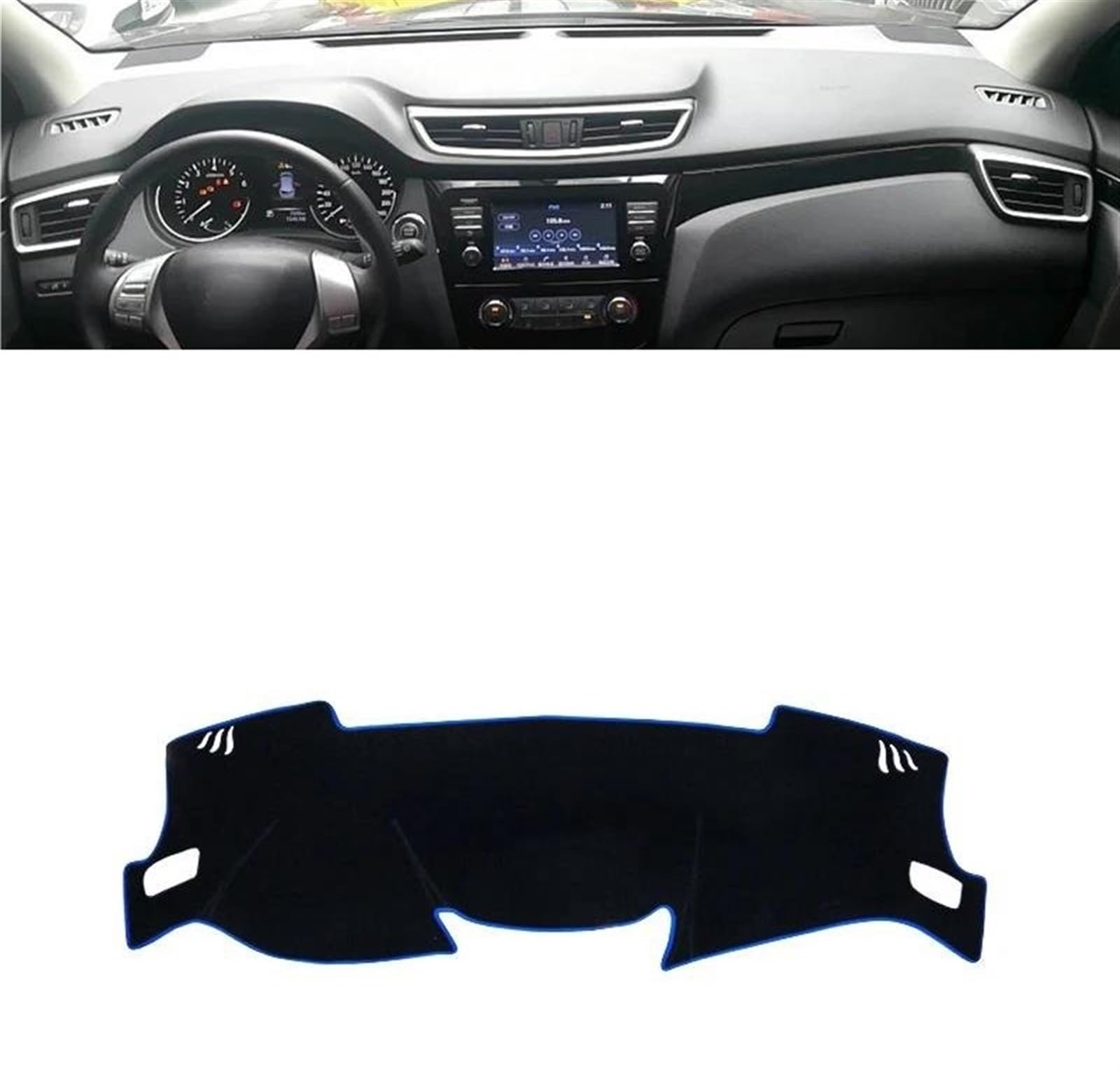 Armaturenbrett Teppich Für Nissan Für Qashqai J11 2014 2015 2016 2017 2018 2019 2020 Auto Armaturenbrett Abdeckung Dash Matte Sonnenschutz Instrument Unterlage(A Blue Side LHD) von MESKEL