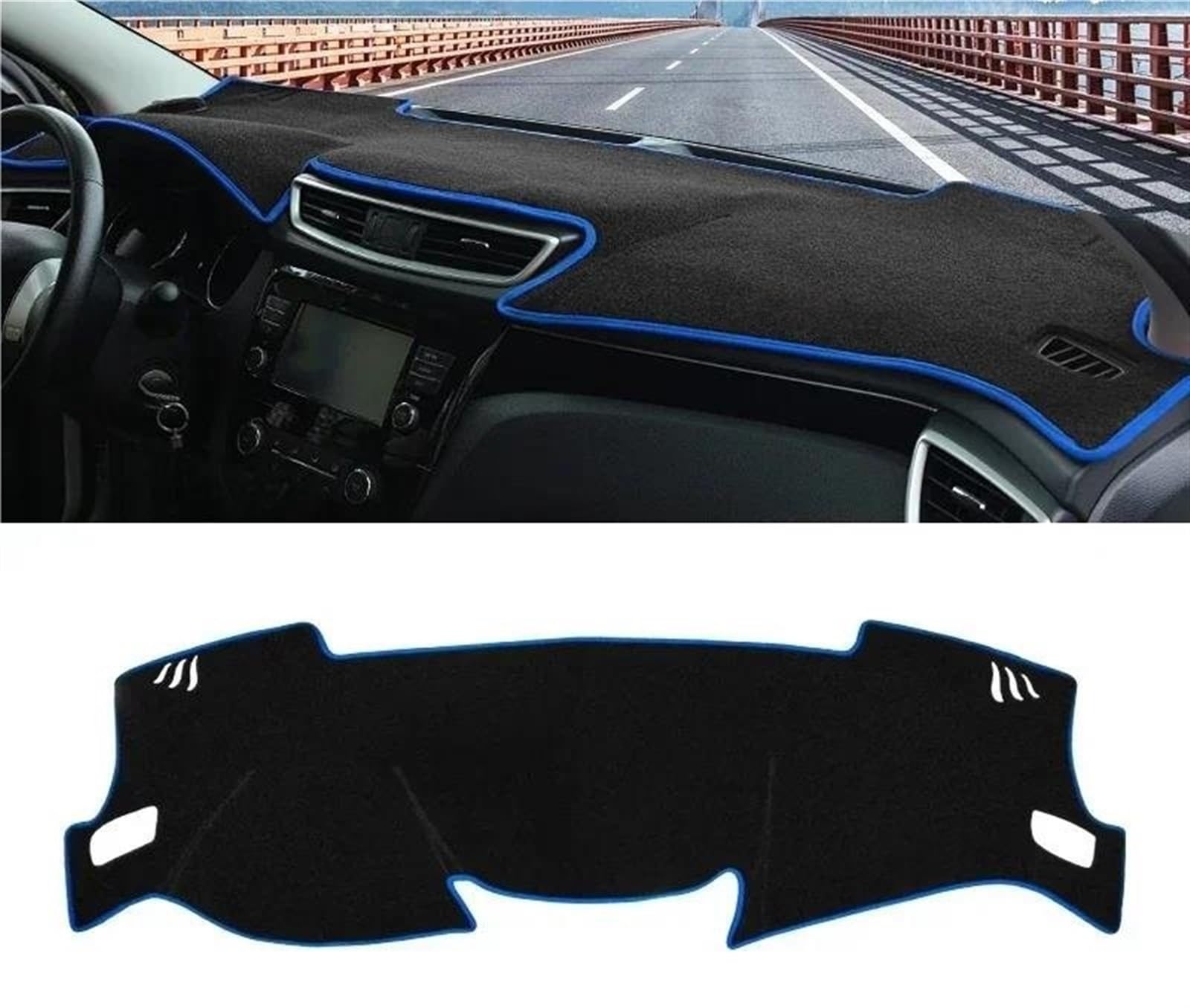 Armaturenbrett Teppich Für Nissan Für Qashqai J11 2014 2015 2016 2017 2018 2019 2020 Auto Armaturenbrett Sonnenschutz Abdeckung Matte Instrumententafel Pad(A LHD Blue Side) von MESKEL