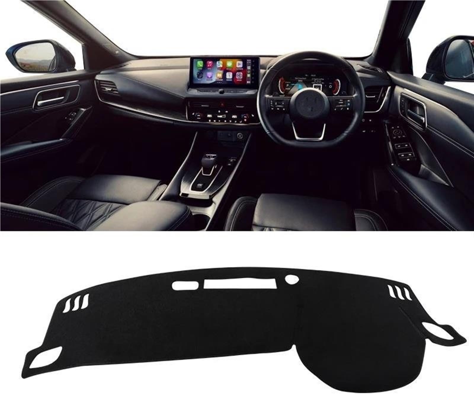 Armaturenbrett Teppich Für Nissan Für Qashqai J12 2021 2022 2023 2024 Auto Dashboard Abdeckung Instrument Panel Teppiche Sonnenschutz Matten(A RHD Black Side) von MESKEL