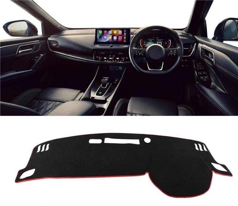 Armaturenbrett Teppich Für Nissan Für Qashqai J12 2021 2022 2023 2024 Auto Dashboard Abdeckung Instrument Panel Teppiche Sonnenschutz Matten(A RHD Red Side) von MESKEL